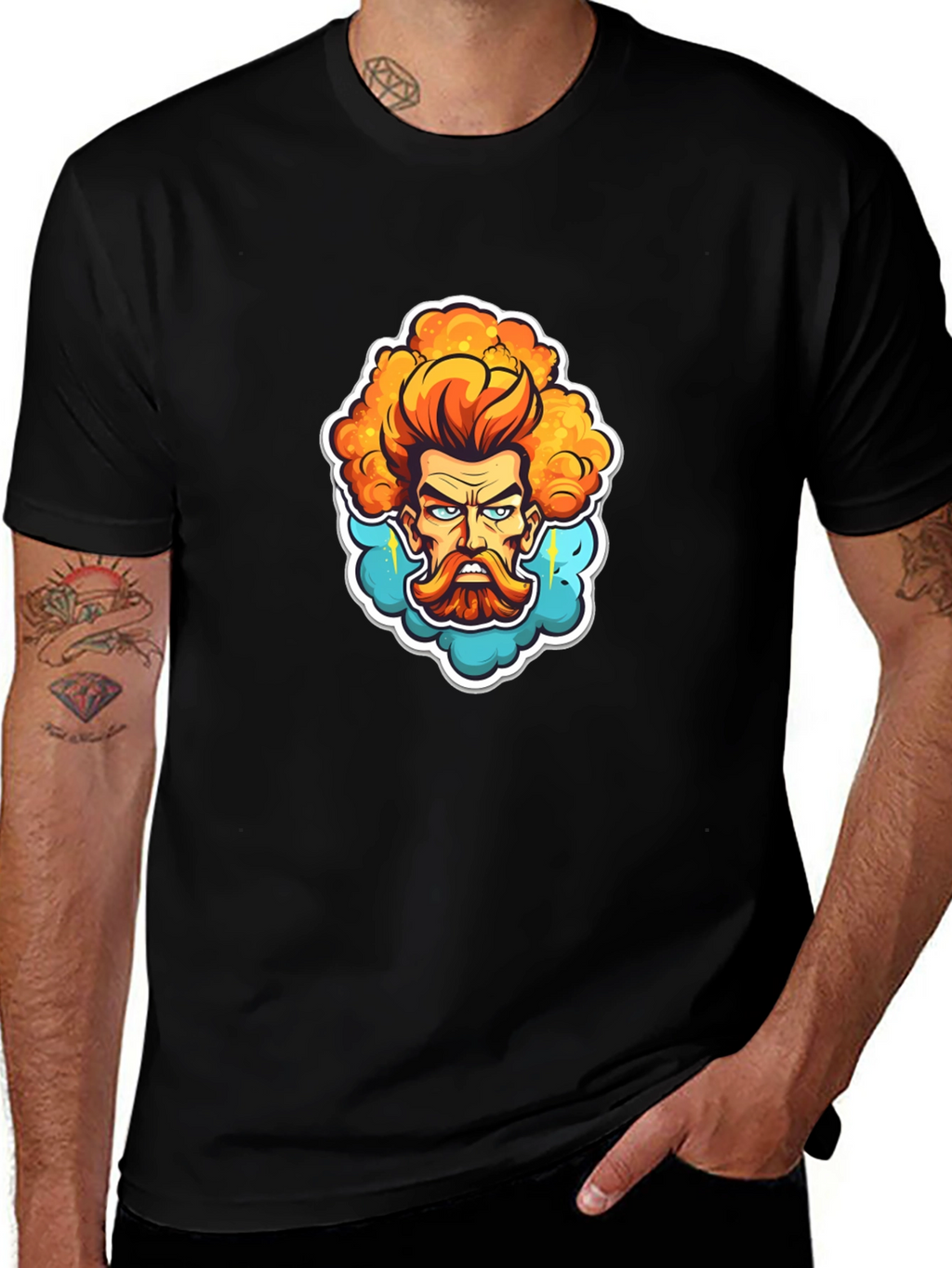 Cartoon Zeus Graphic Black T-Shirt