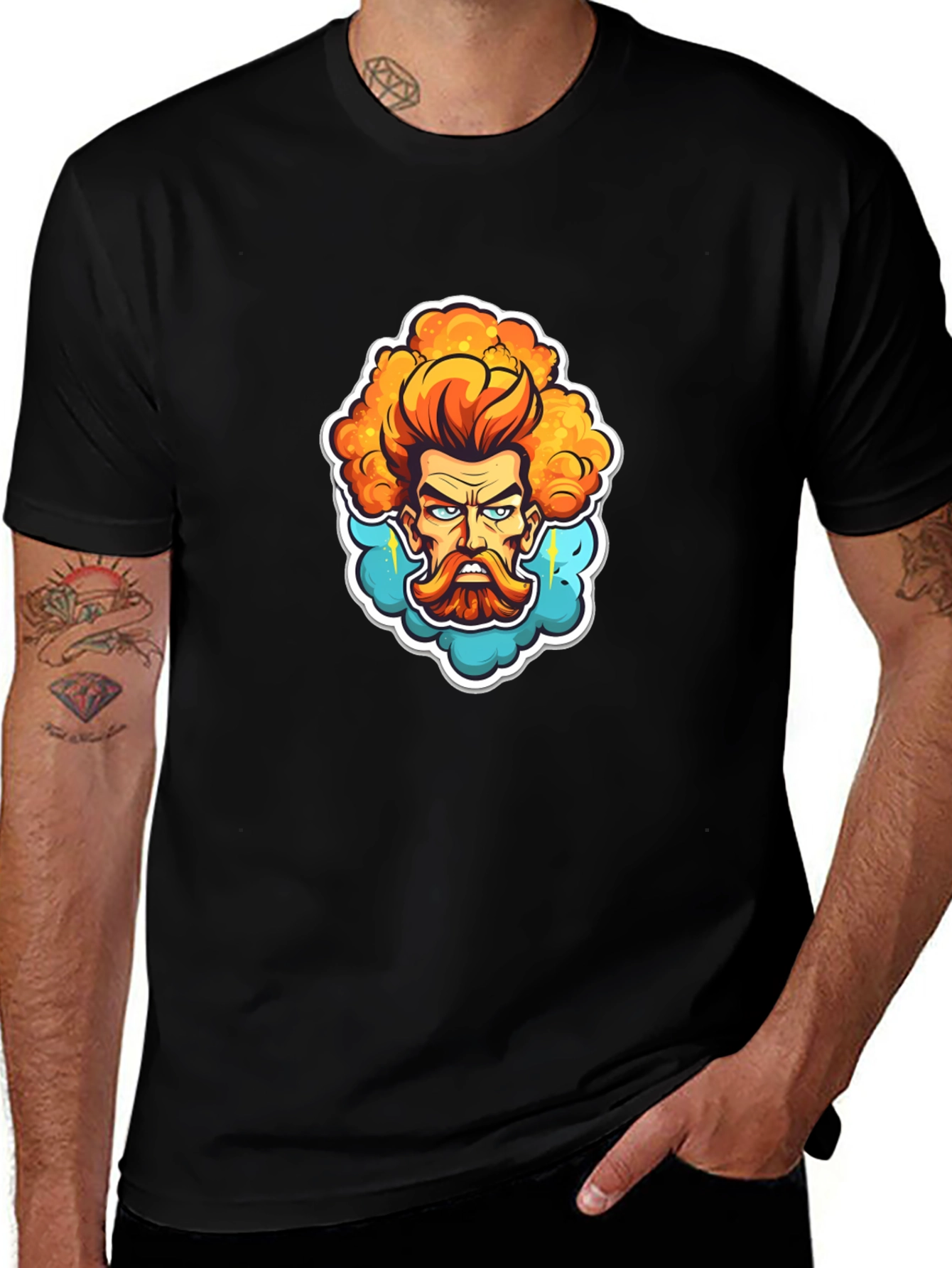 Cartoon Zeus Graphic Black T-Shirt