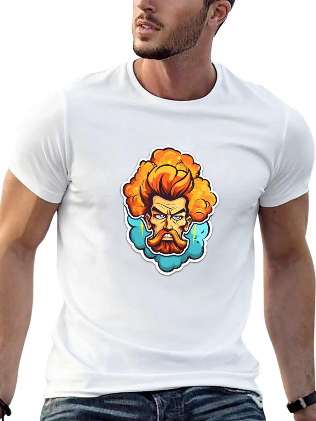 Cartoon Zeus Graphic Black T-Shirt