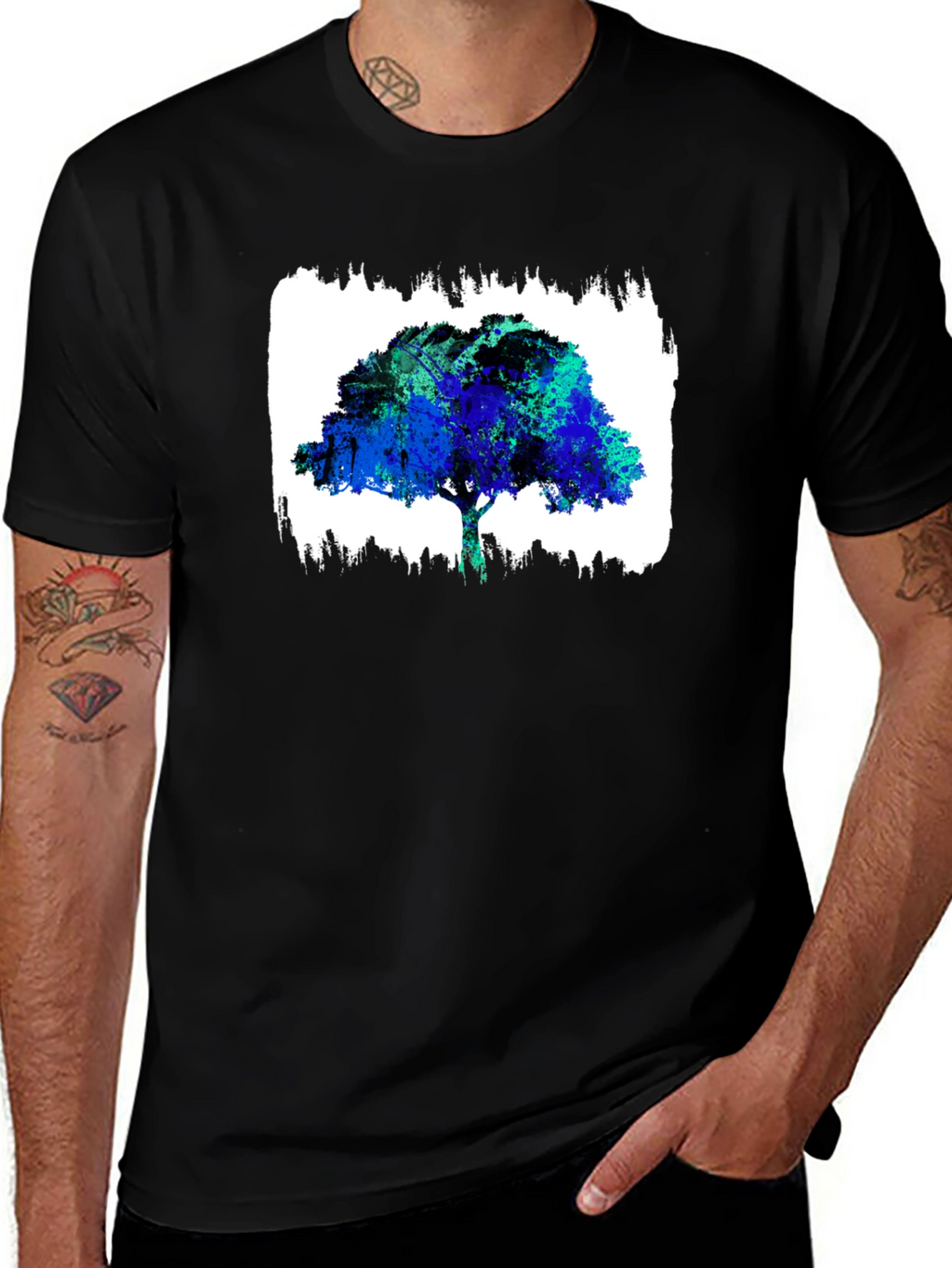 Abstract Tree Graphic Black T-Shirt