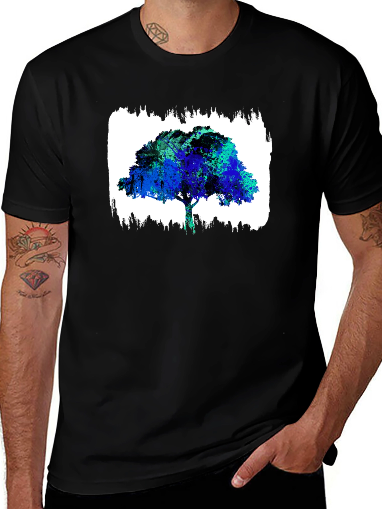 Abstract Tree Graphic Black T-Shirt