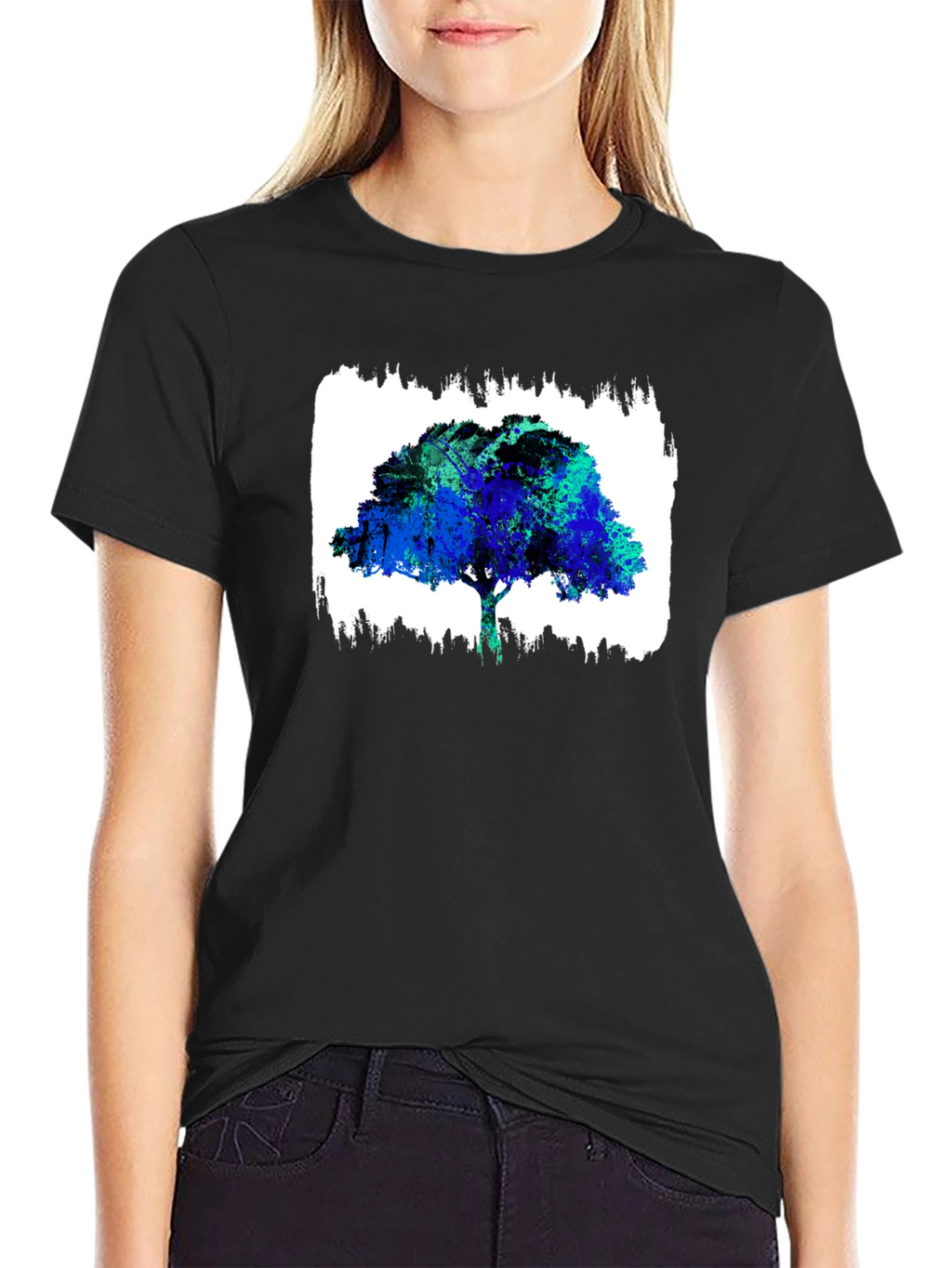 Abstract Tree Graphic Black T-Shirt