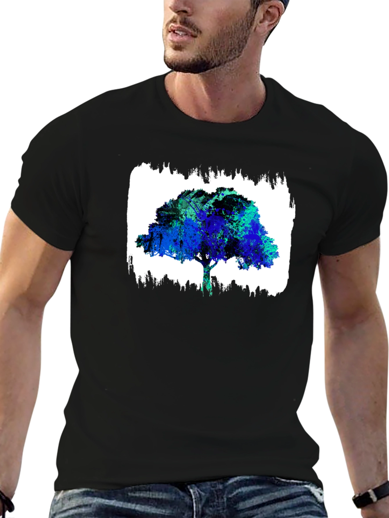 Abstract Tree Graphic Black T-Shirt