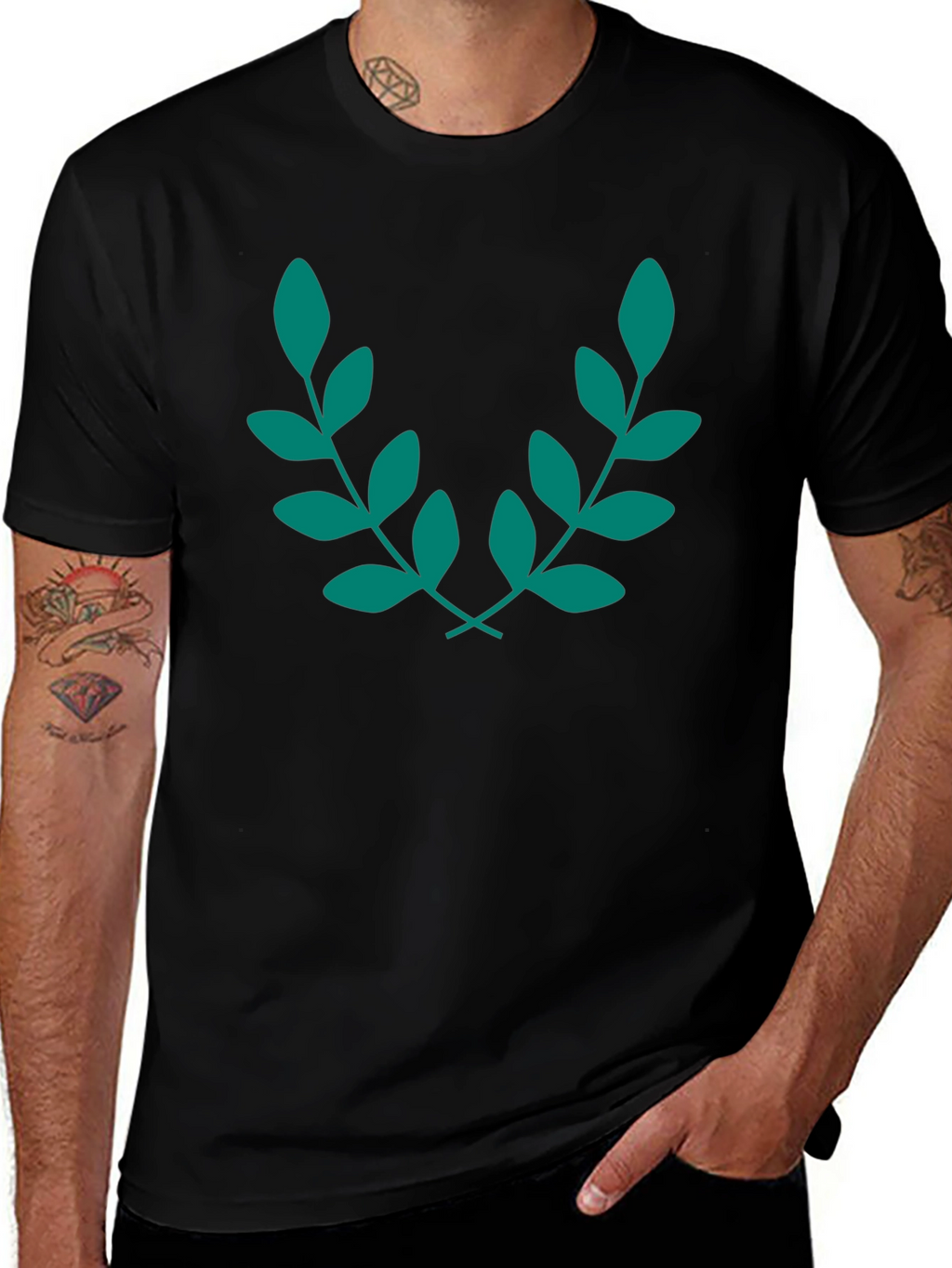 Elegant Leaf Branch Black T-Shirt