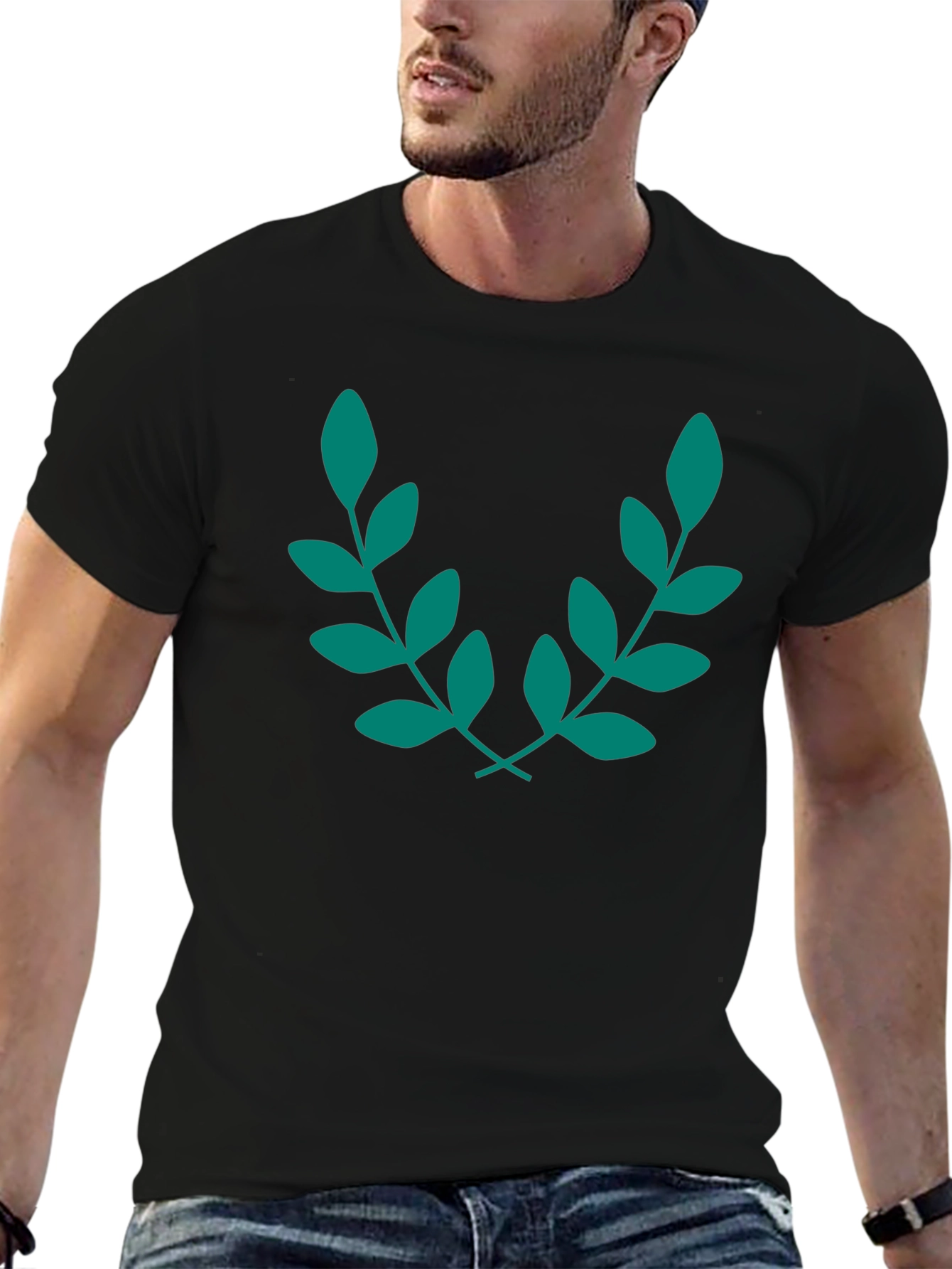 Elegant Leaf Branch Black T-Shirt