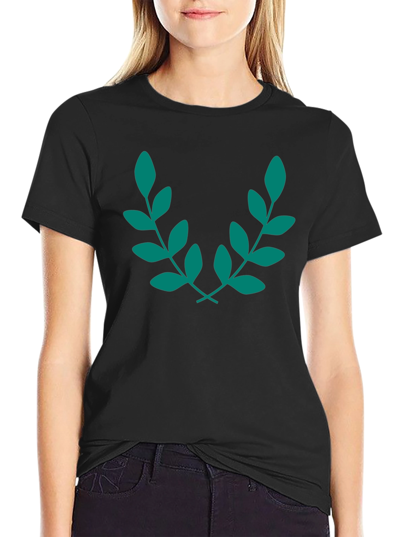 Elegant Leaf Branch Black T-Shirt