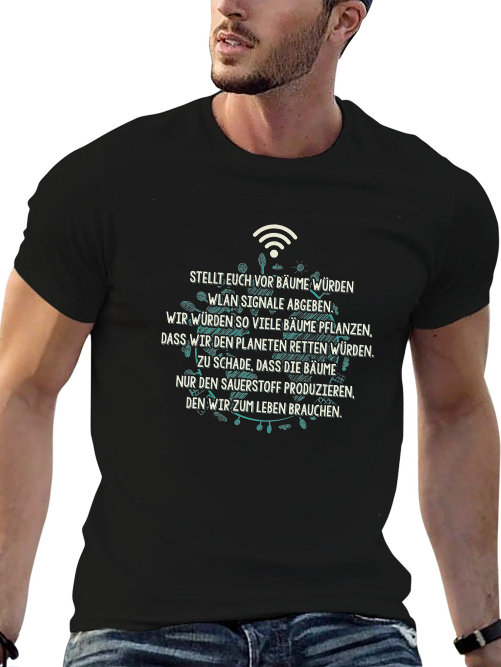 Eco-Friendly Tree WiFi Black T-Shirt