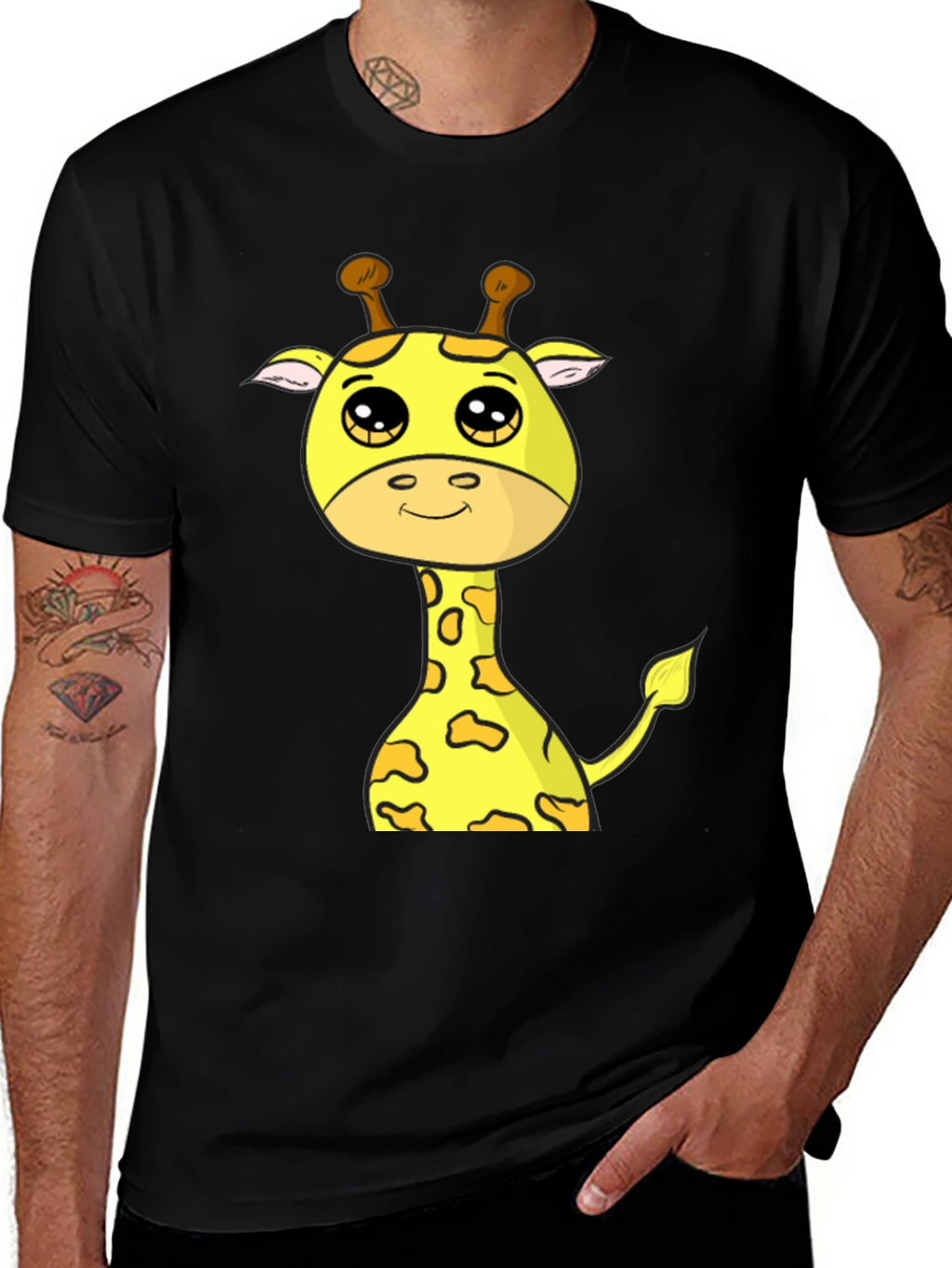 Cute Giraffe Graphic T-Shirt - Black