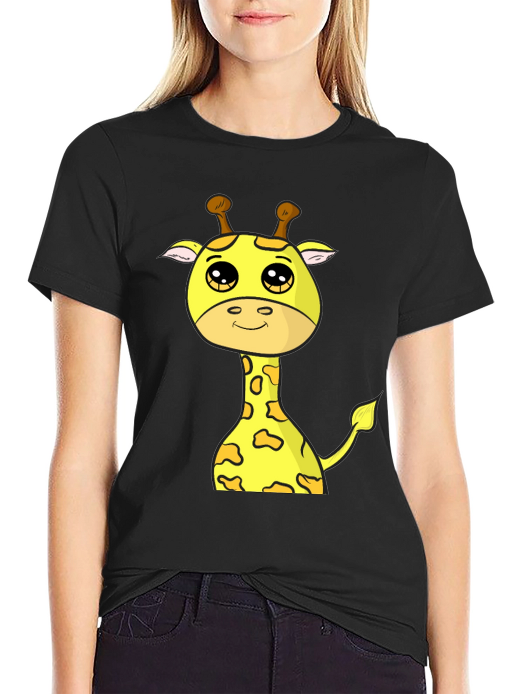 Cute Giraffe Graphic T-Shirt - Black