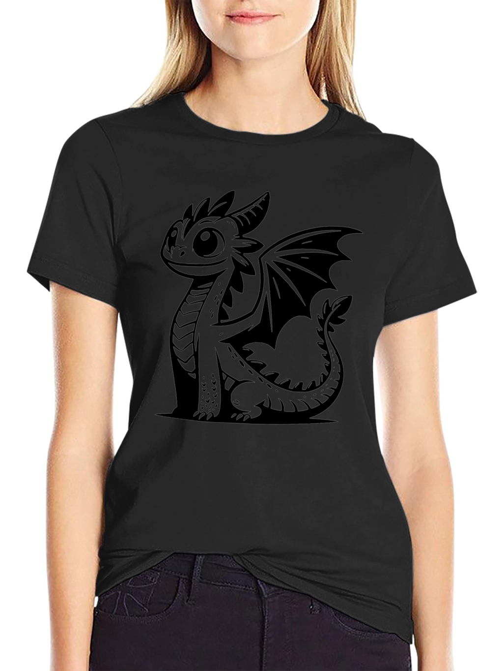 Cute Dragon Graphic Black T-Shirt