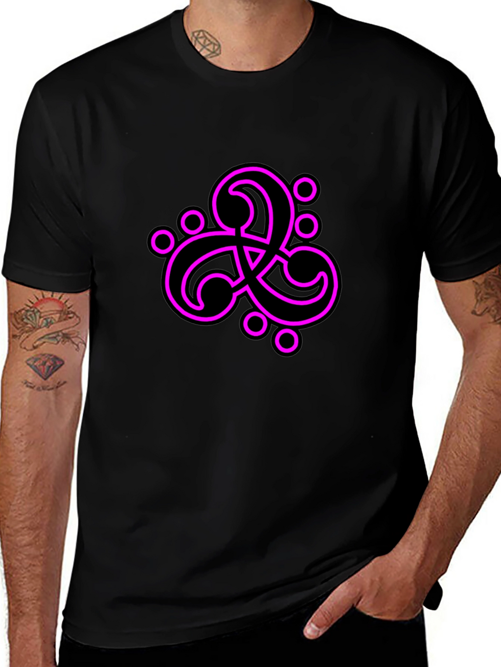 Black T-Shirt with Abstract Neon Pink Design