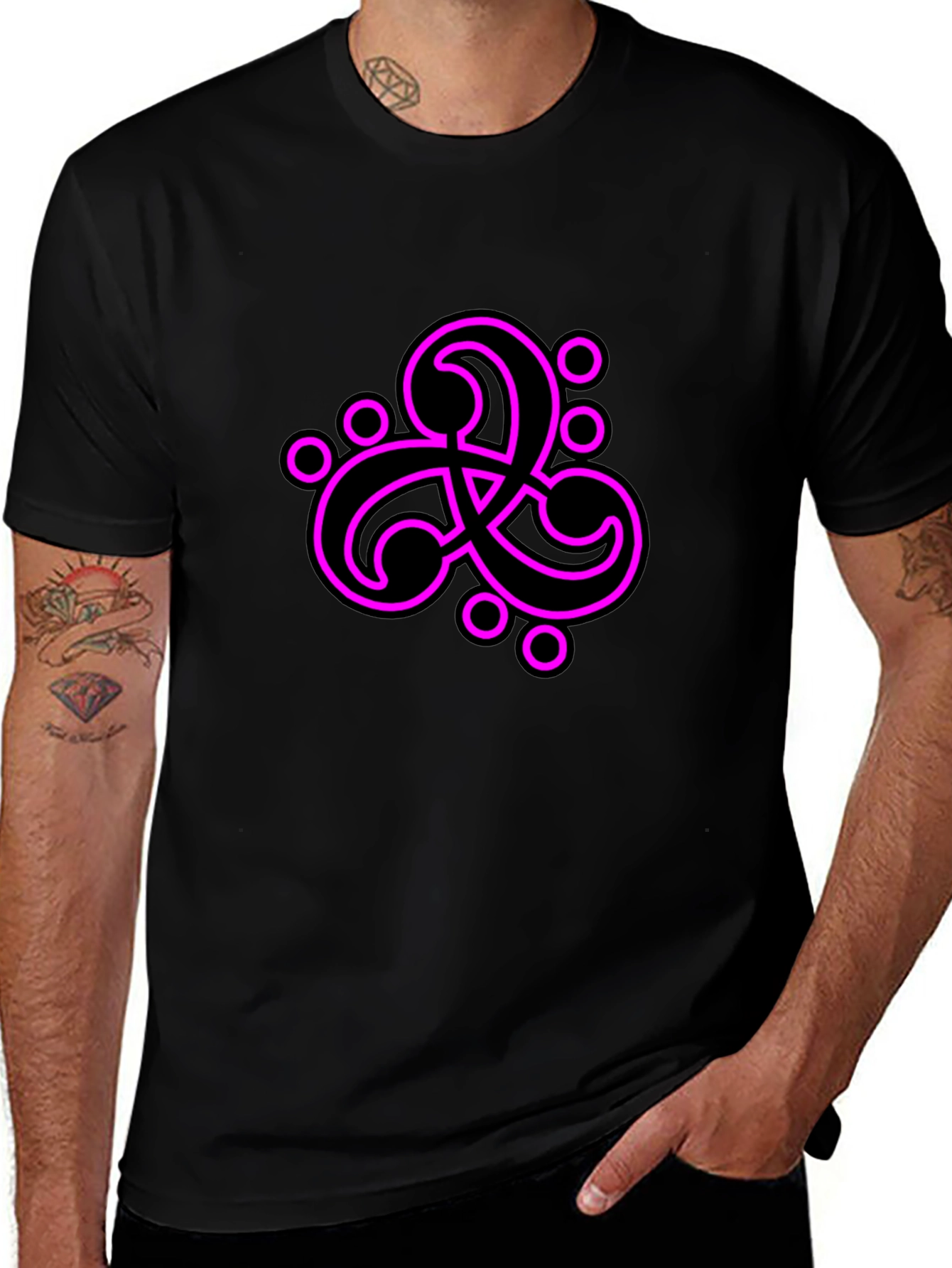 Black T-Shirt with Abstract Neon Pink Design
