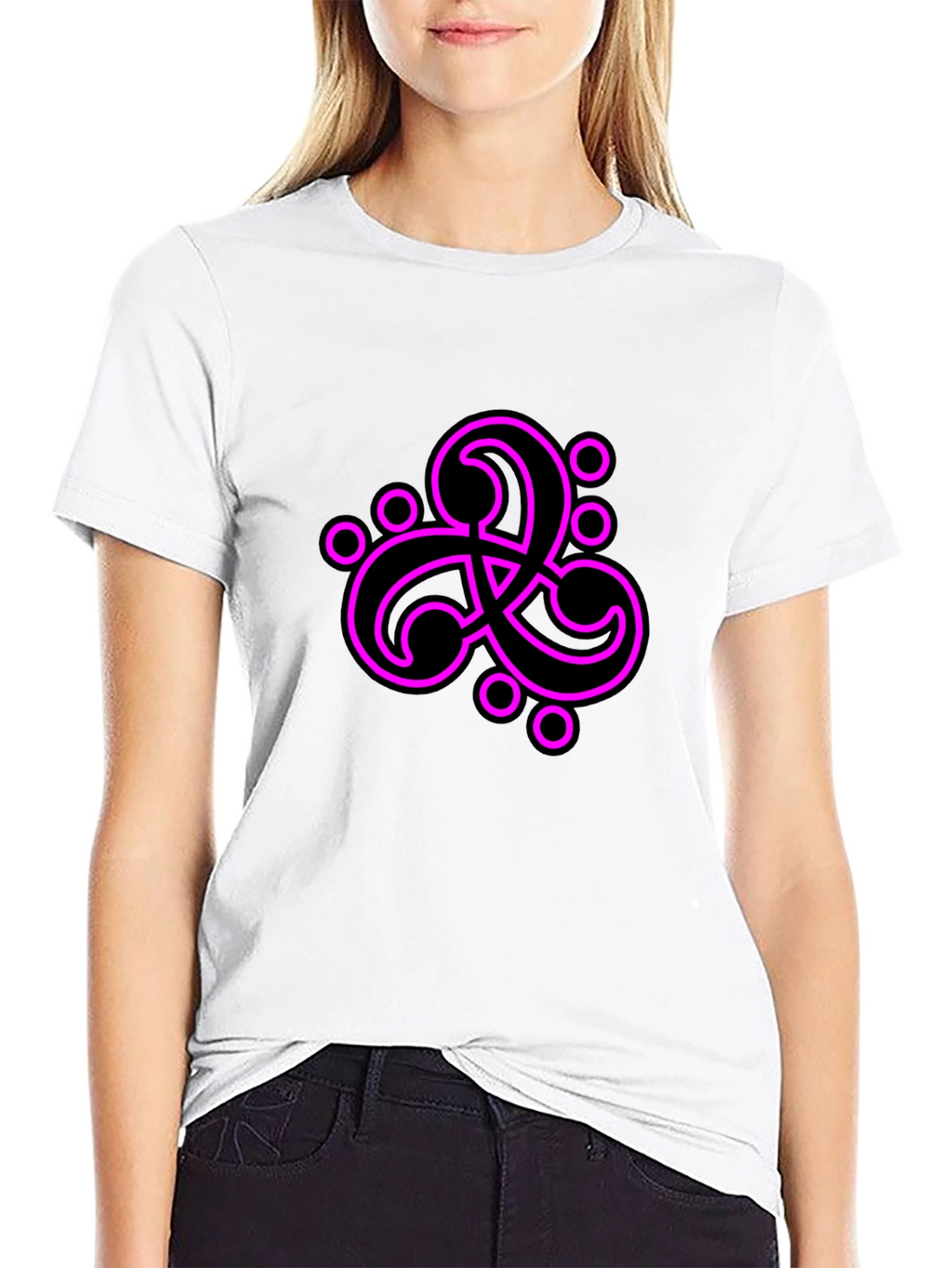 Black T-Shirt with Abstract Neon Pink Design