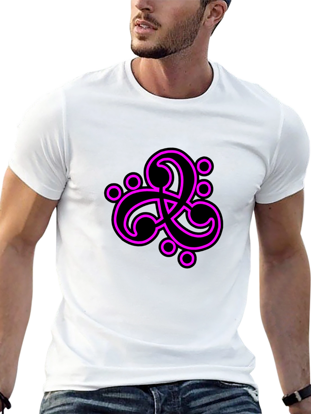 Black T-Shirt with Abstract Neon Pink Design