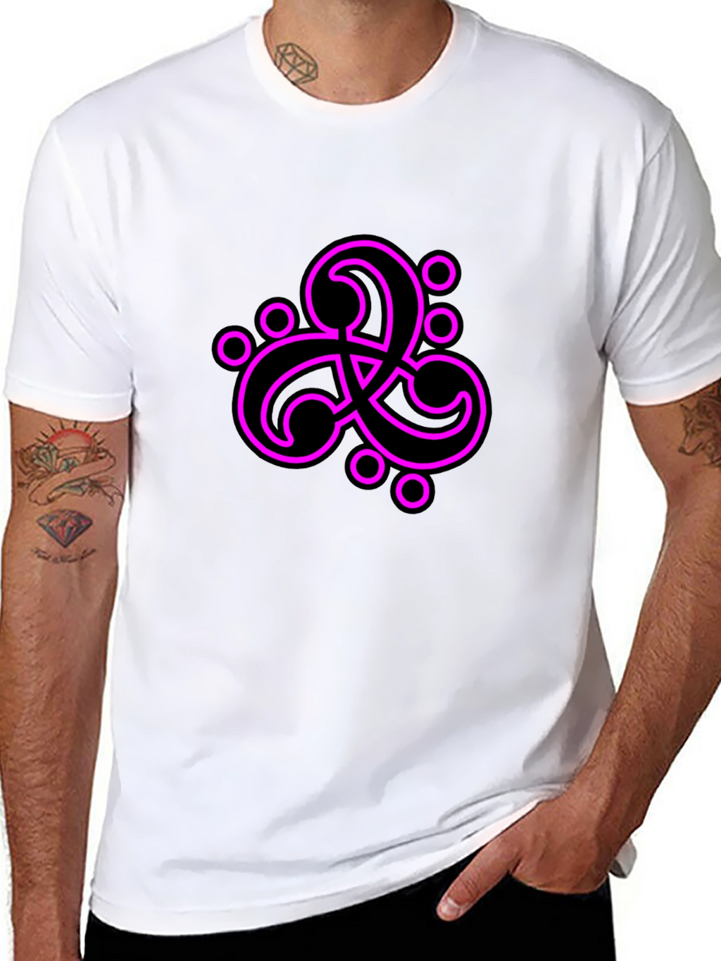 Black T-Shirt with Abstract Neon Pink Design