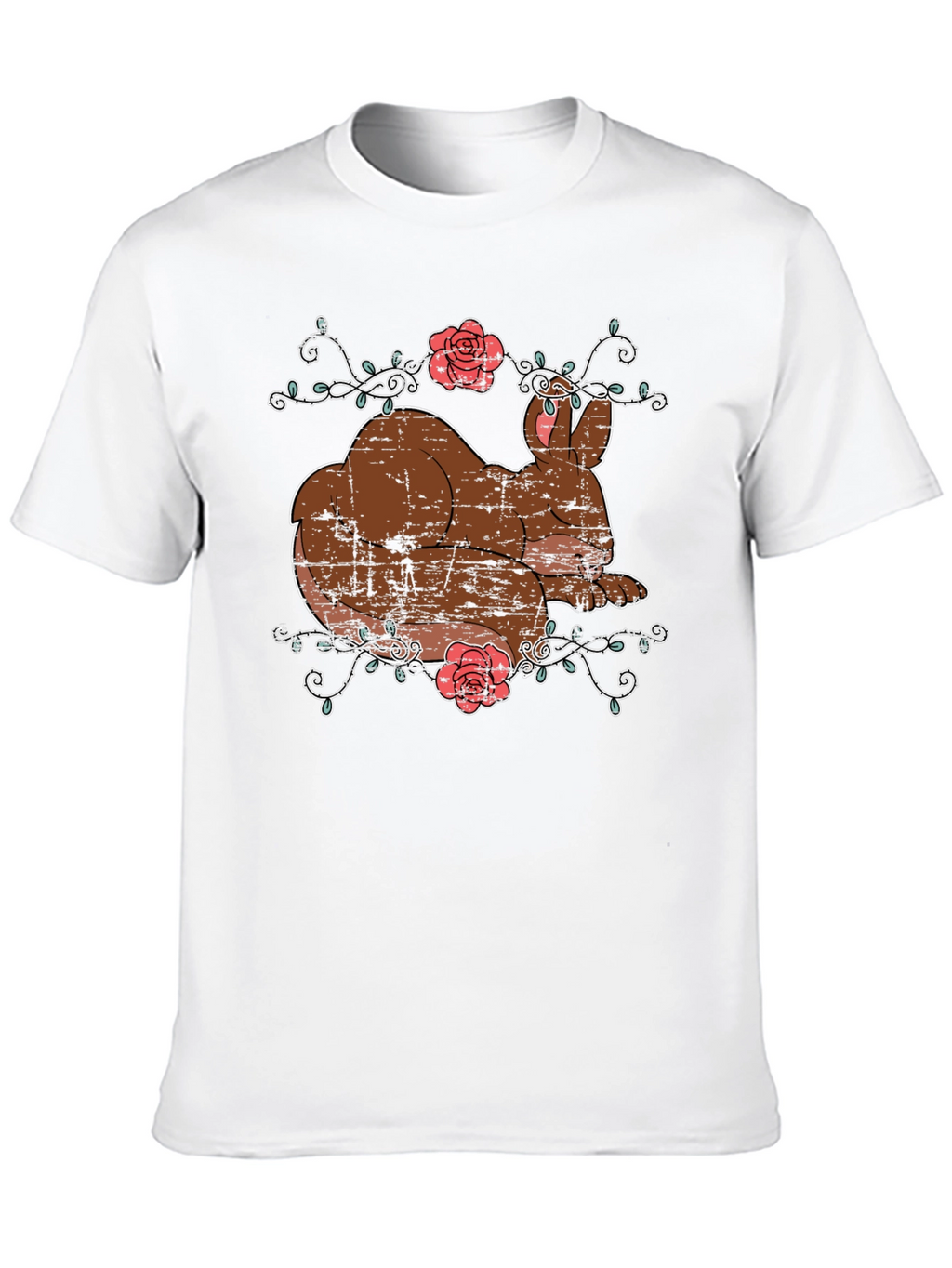 Cute Bunny & Roses Black T-Shirt