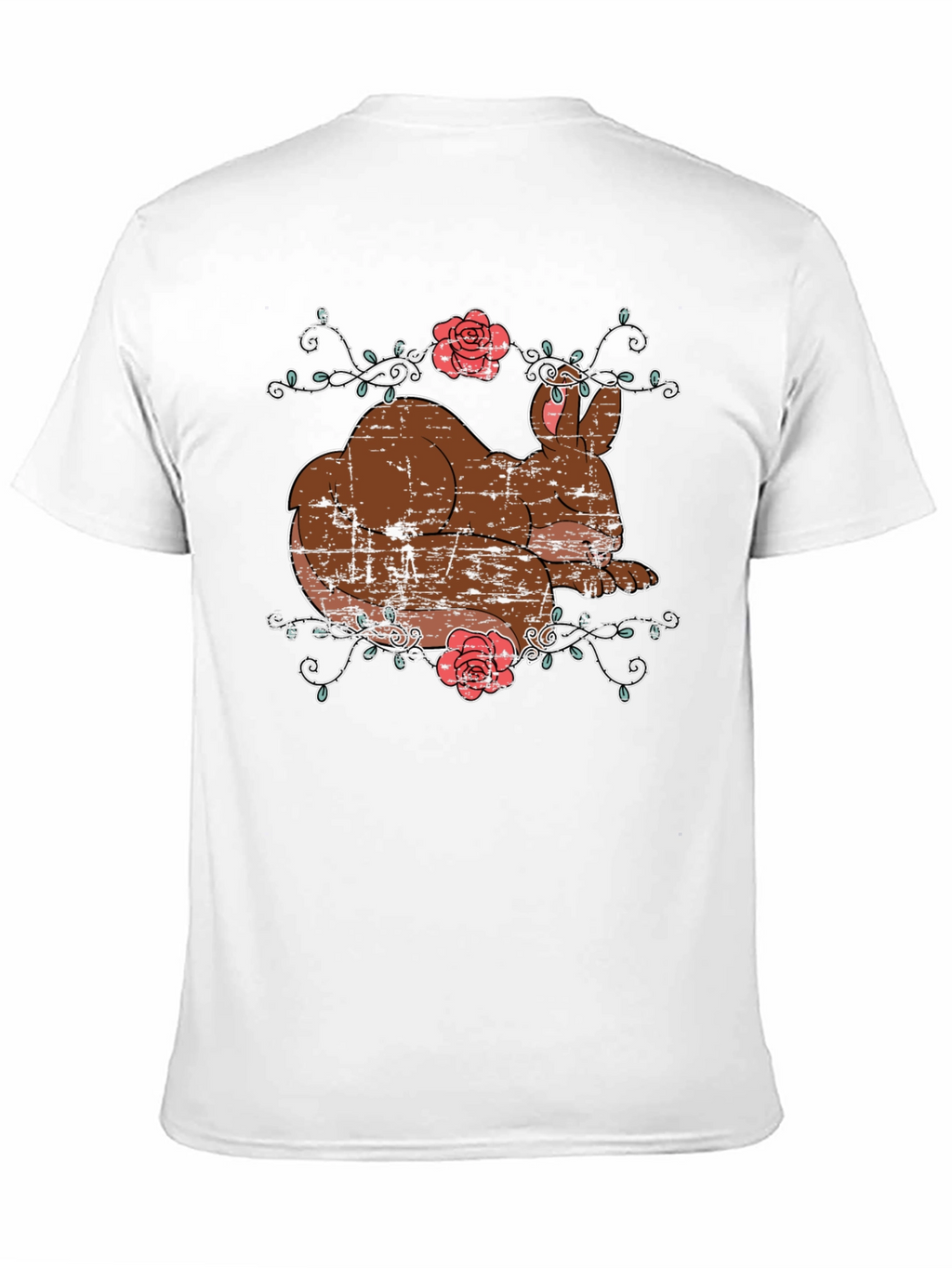 Cute Bunny & Roses Black T-Shirt