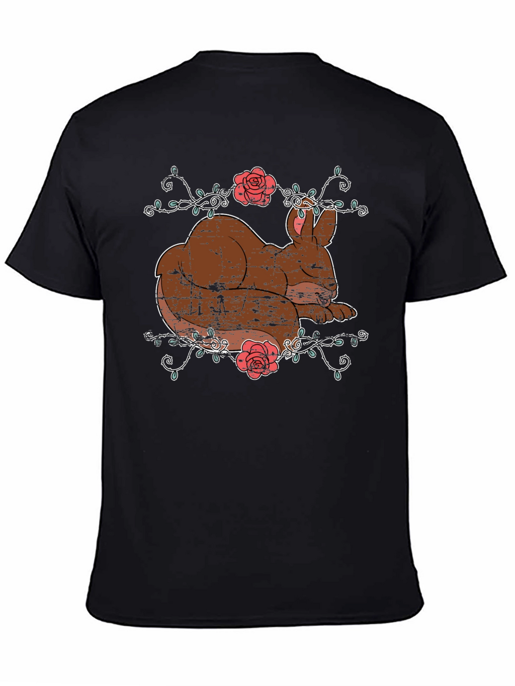 Cute Bunny & Roses Black T-Shirt