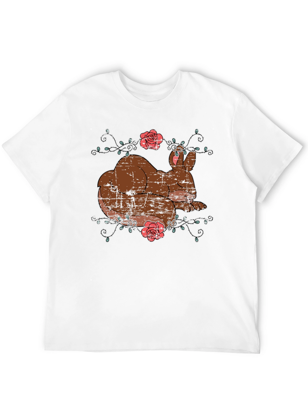 Cute Bunny & Roses Black T-Shirt