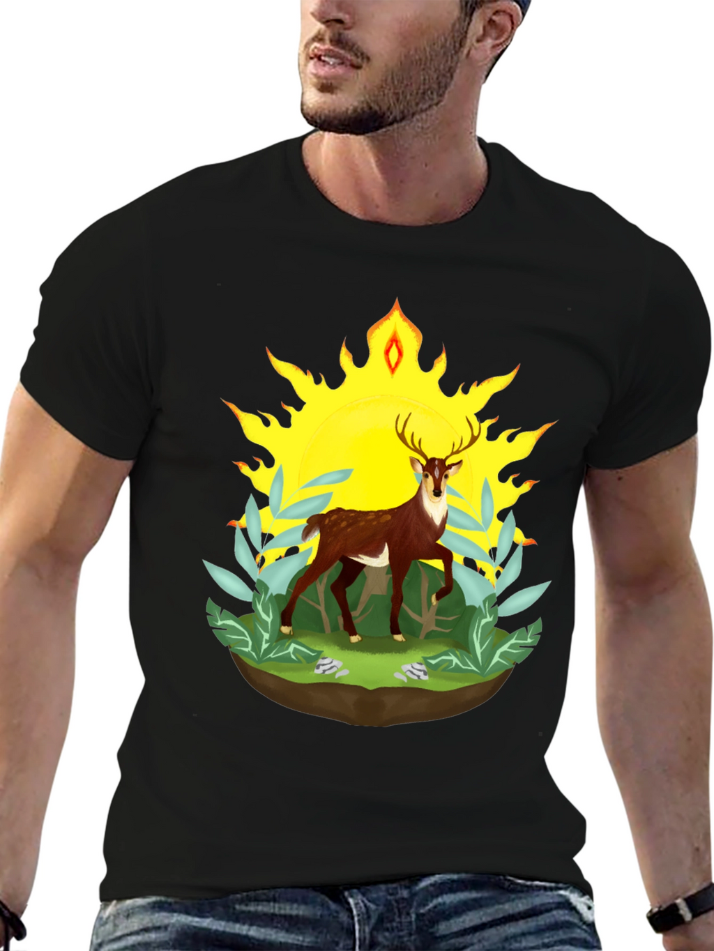 Deer in Sunlight Graphic Tee - Black