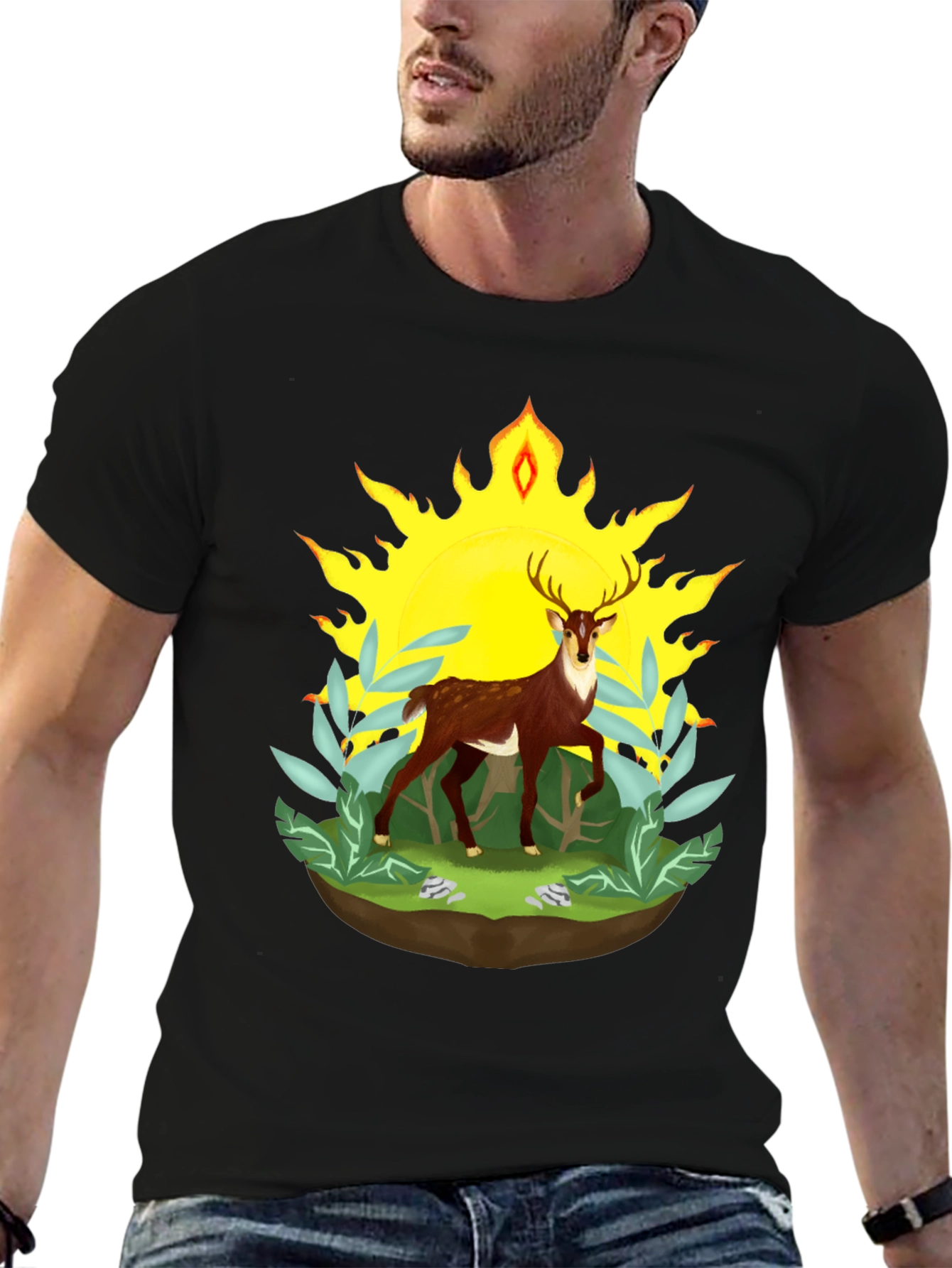 Deer in Sunlight Graphic Tee - Black