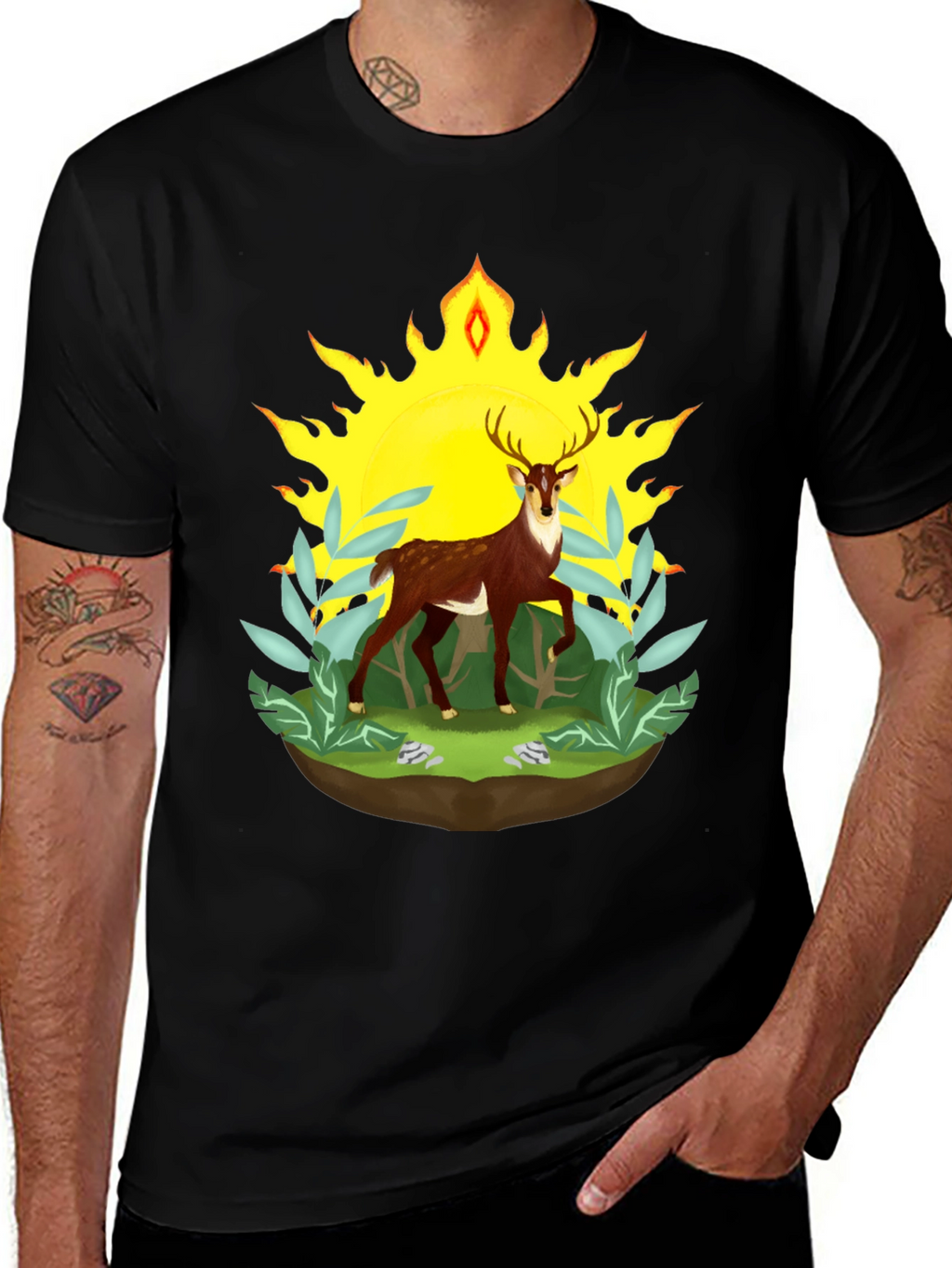 Deer in Sunlight Graphic Tee - Black