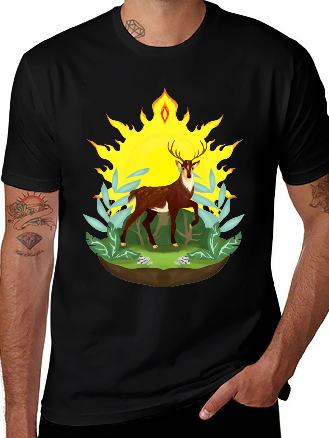 Deer in Sunlight Graphic Tee - Black