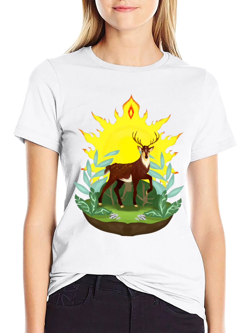 Deer in Sunlight Graphic Tee - Black