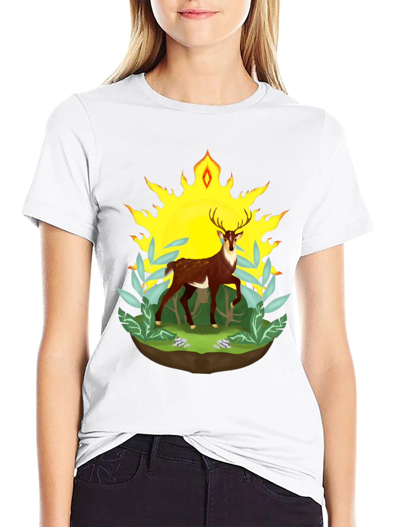 Deer in Sunlight Graphic Tee - Black