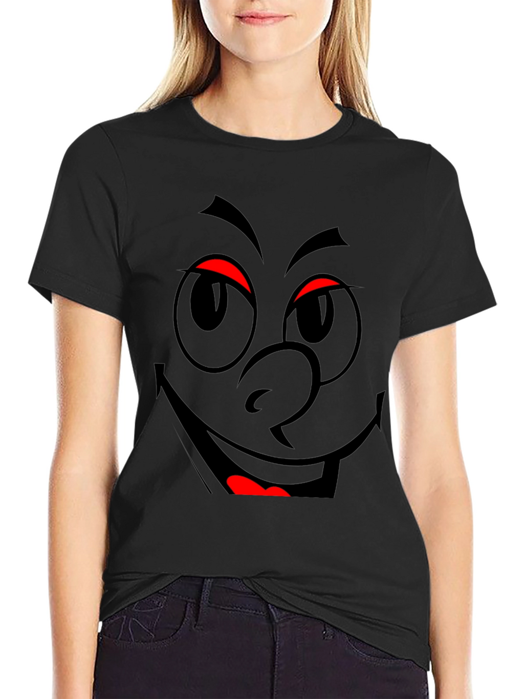 Smiley Face Graphic Tee - Black