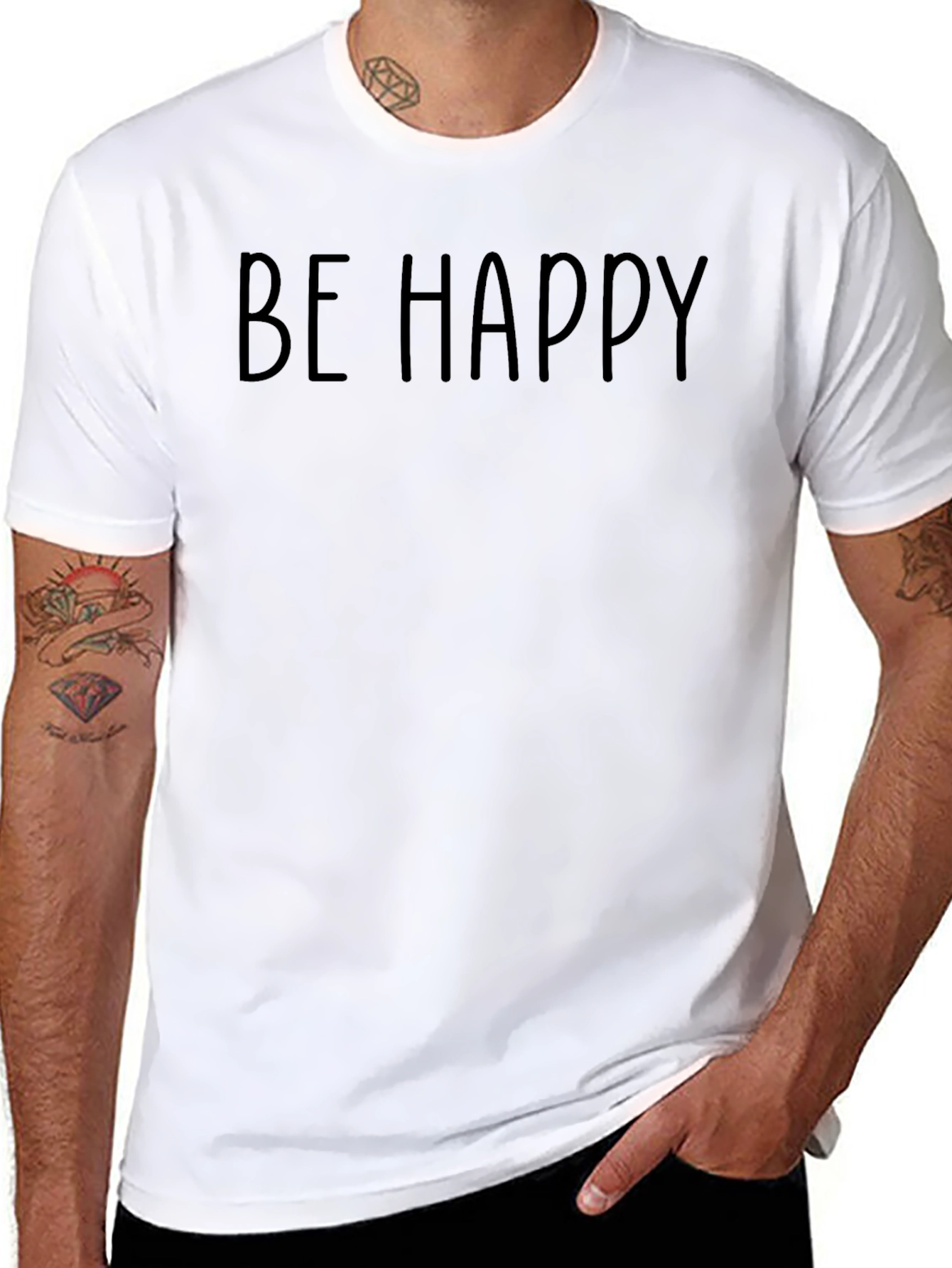 Be Happy Black Graphic Tee - Casual Comfort
