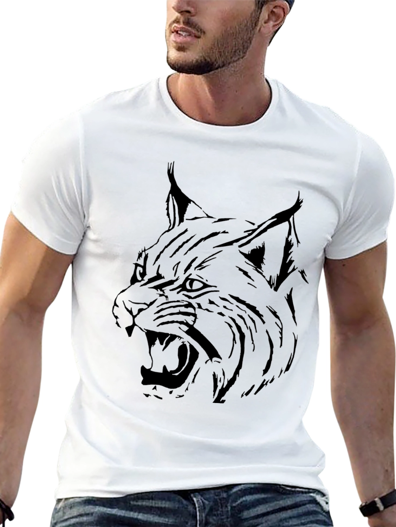 Black T-Shirt with Lynx Graphic