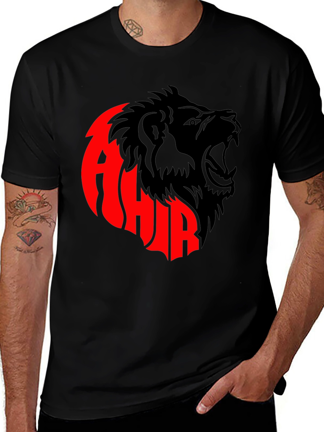 Black T-shirt with Lion Design