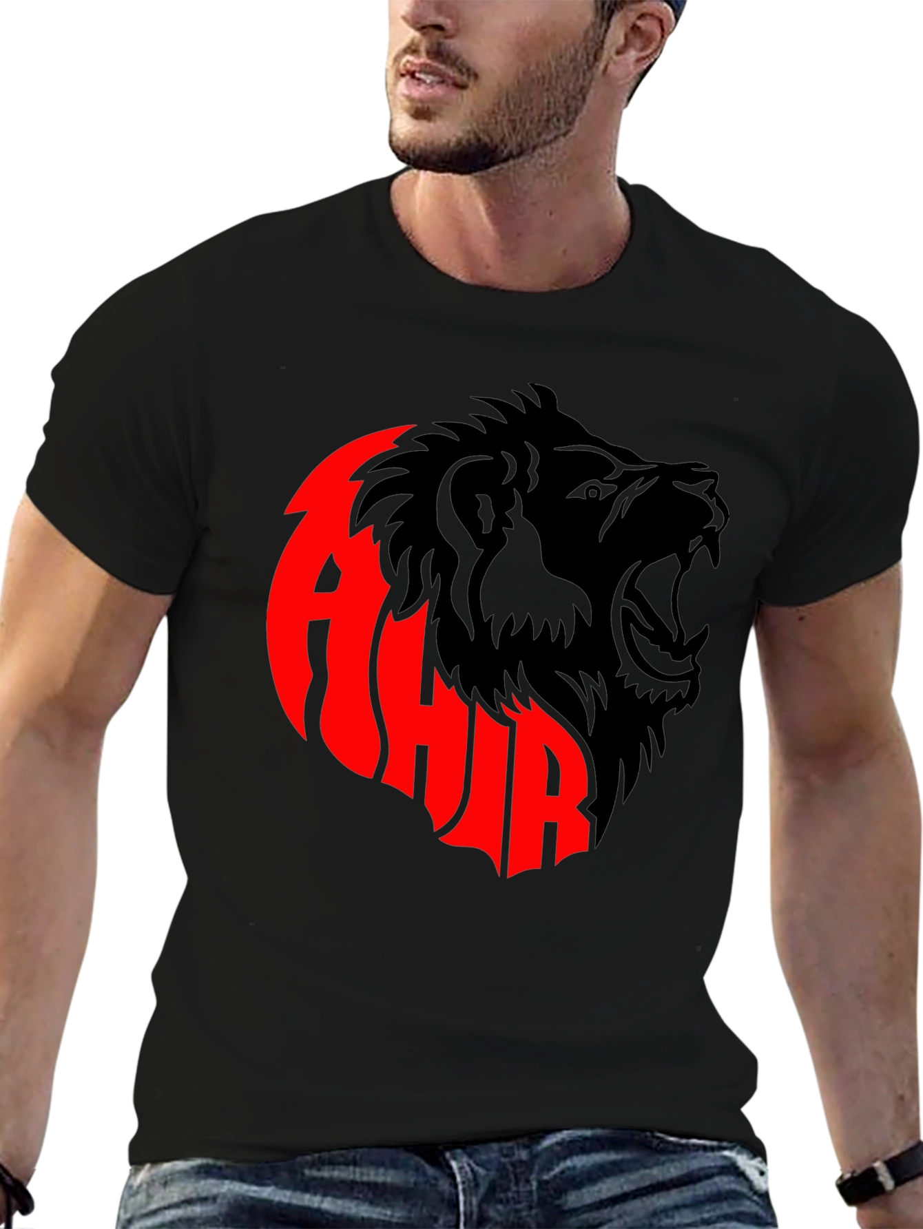Black T-shirt with Lion Design