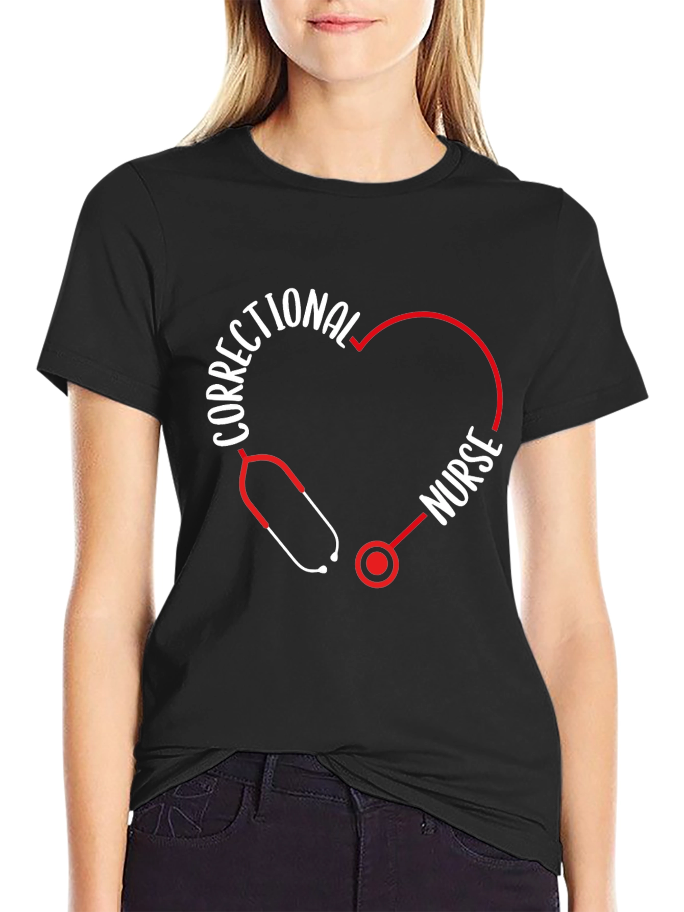 Correctional Nurse Heart Stethoscope T-Shirt