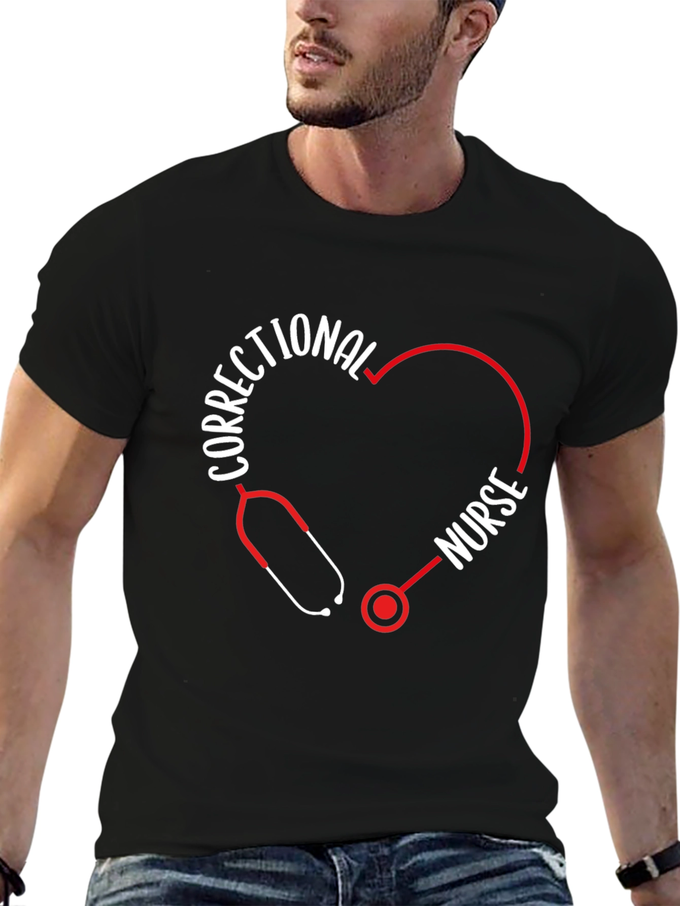 Correctional Nurse Heart Stethoscope T-Shirt