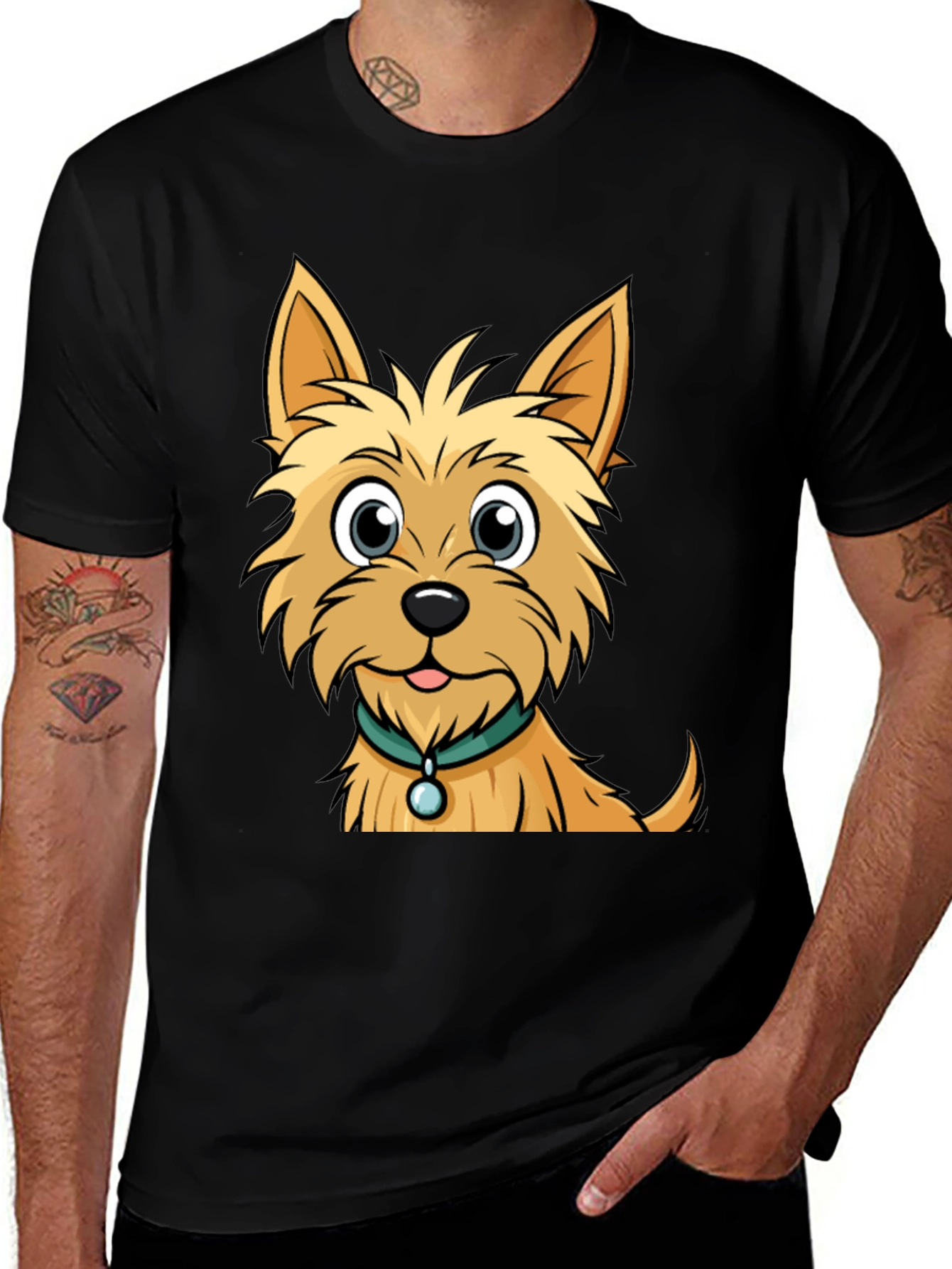 Cute Dog Graphic Tee - Casual Black T-Shirt