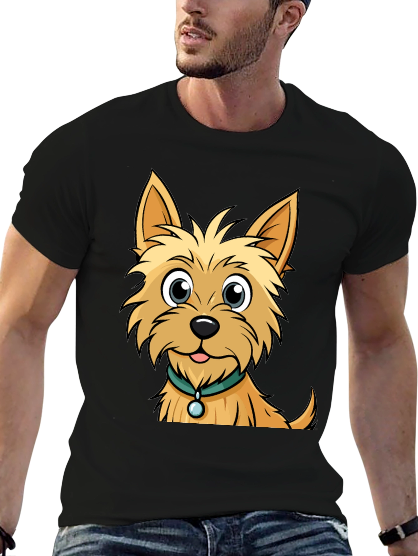 Cute Dog Graphic Tee - Casual Black T-Shirt