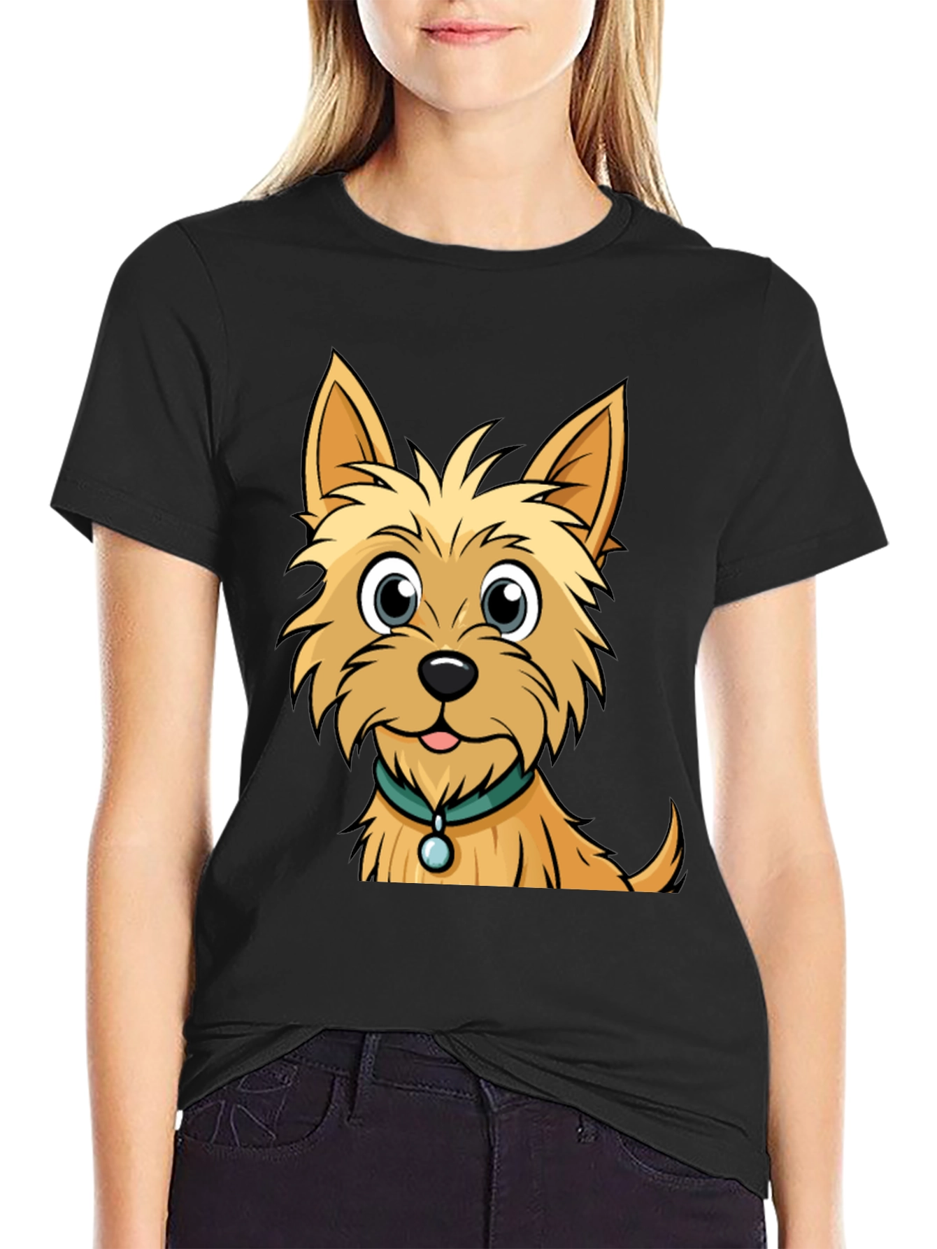 Cute Dog Graphic Tee - Casual Black T-Shirt