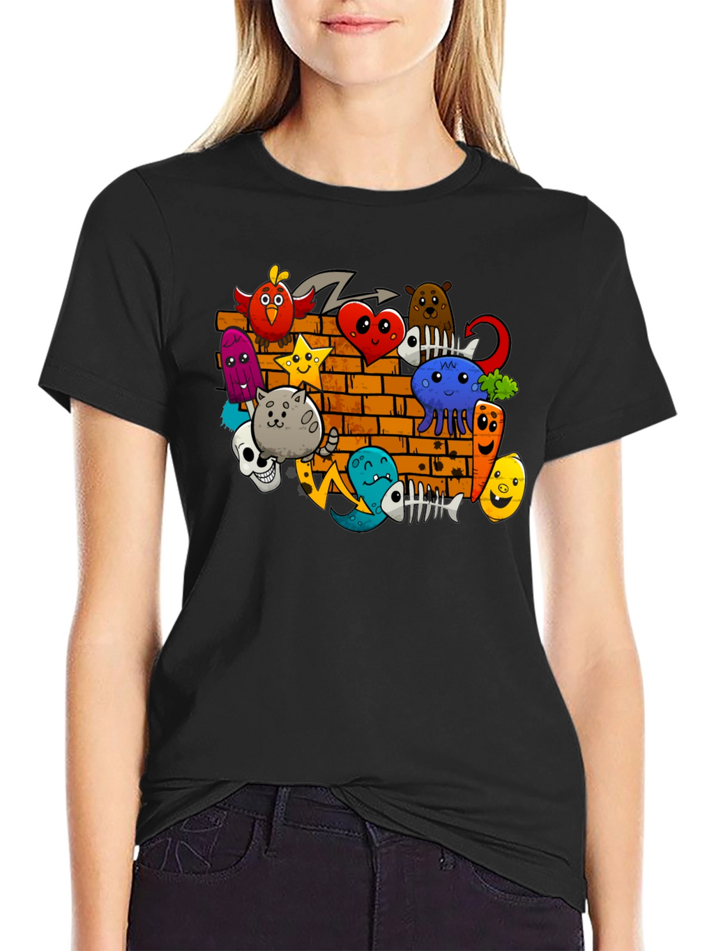 Cartoon Doodle Graffiti Black T-Shirt