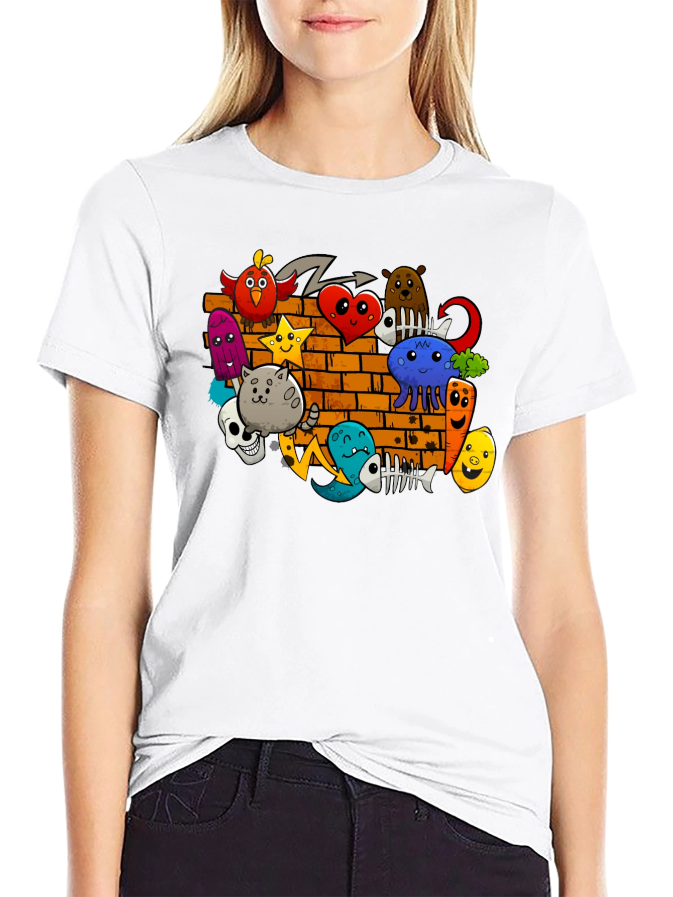 Cartoon Doodle Graffiti Black T-Shirt