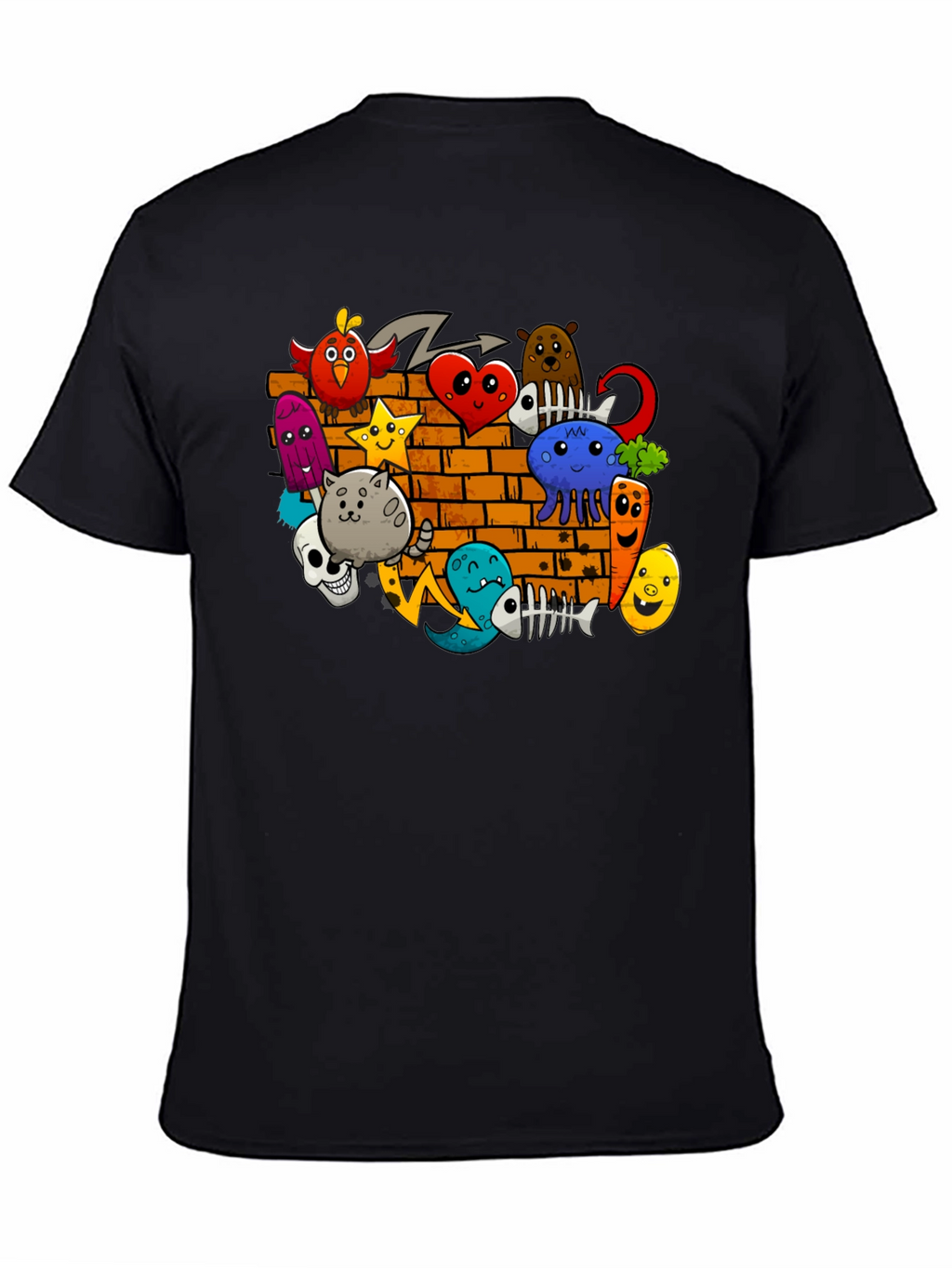 Cartoon Doodle Graffiti Black T-Shirt