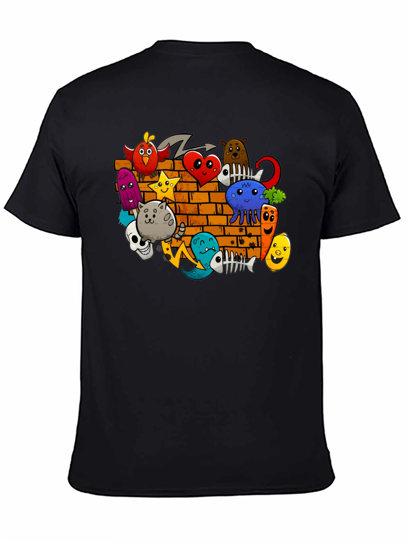 Cartoon Doodle Graffiti Black T-Shirt