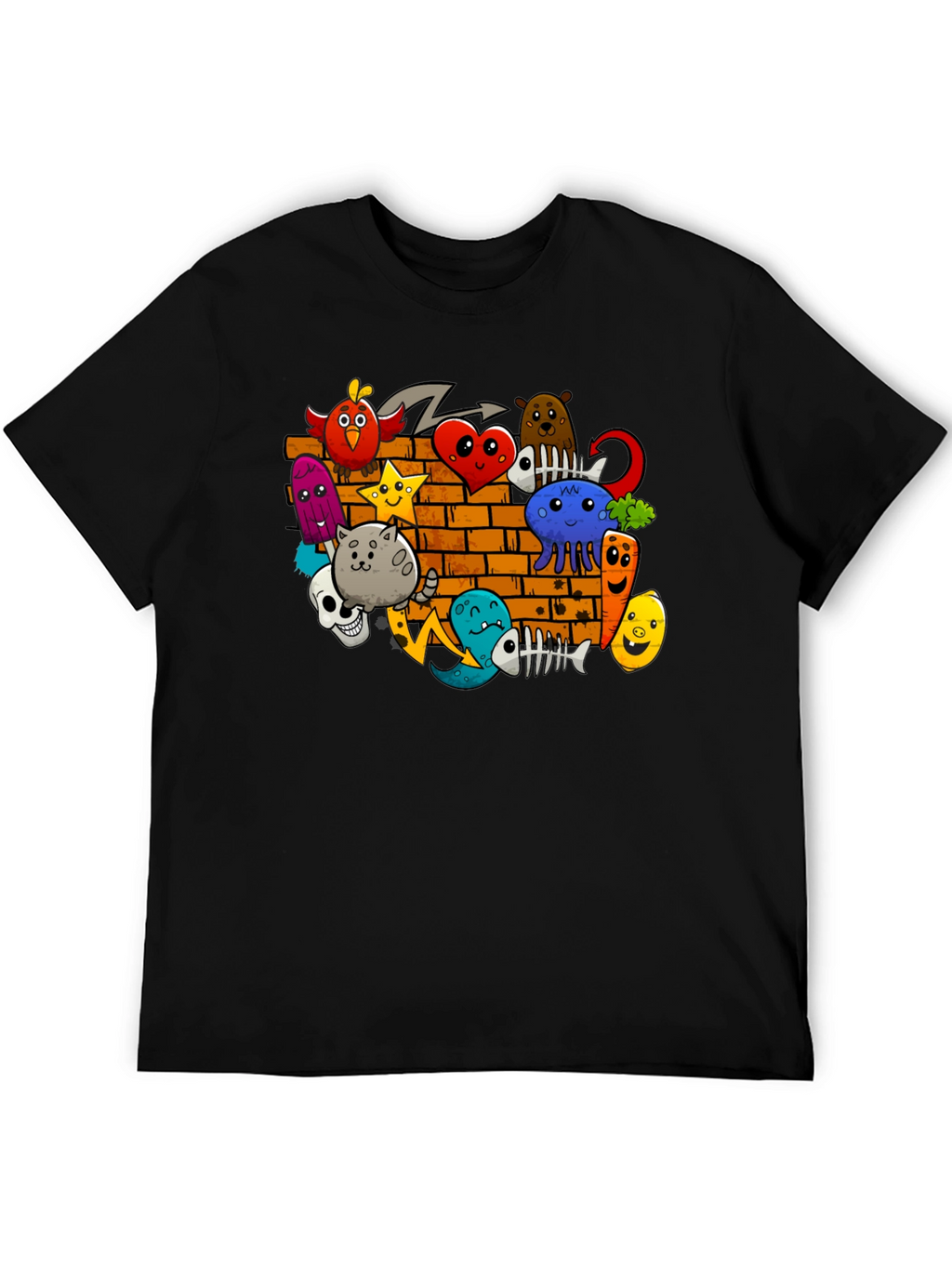 Cartoon Doodle Graffiti Black T-Shirt