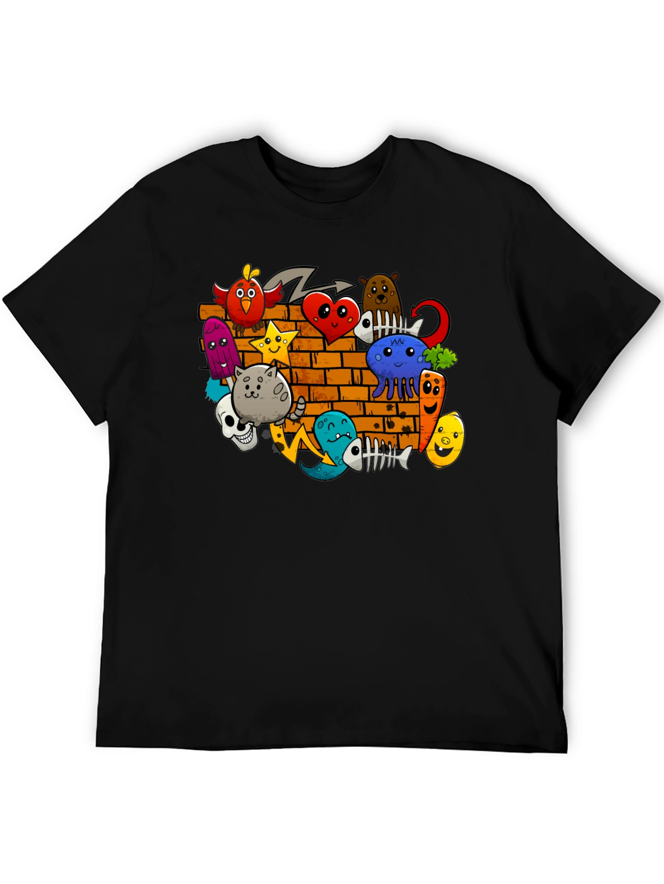 Cartoon Doodle Graffiti Black T-Shirt