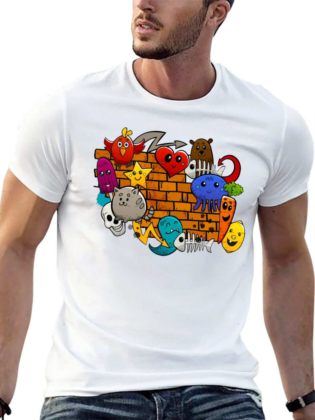 Cartoon Doodle Graffiti Black T-Shirt