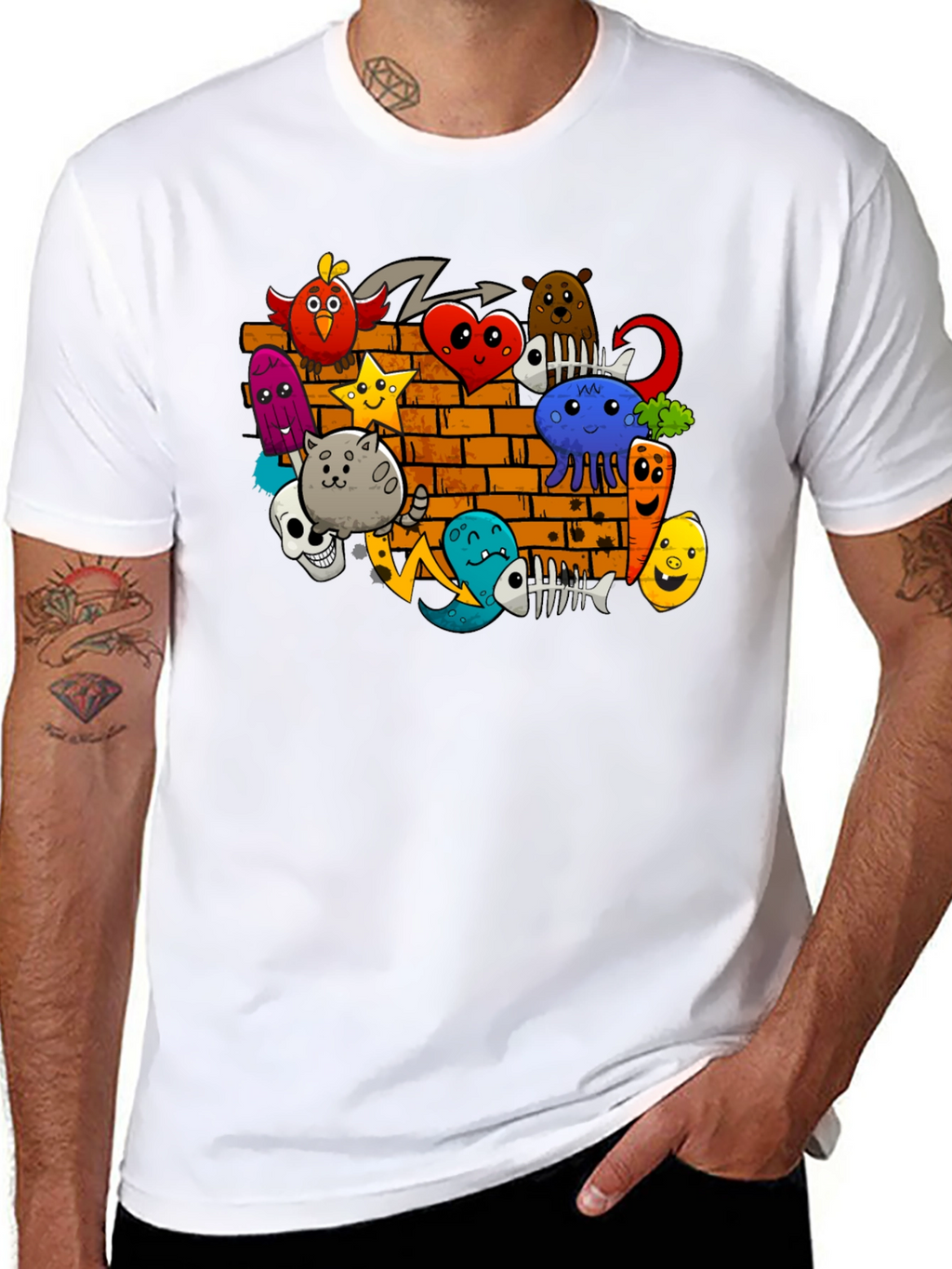 Cartoon Doodle Graffiti Black T-Shirt