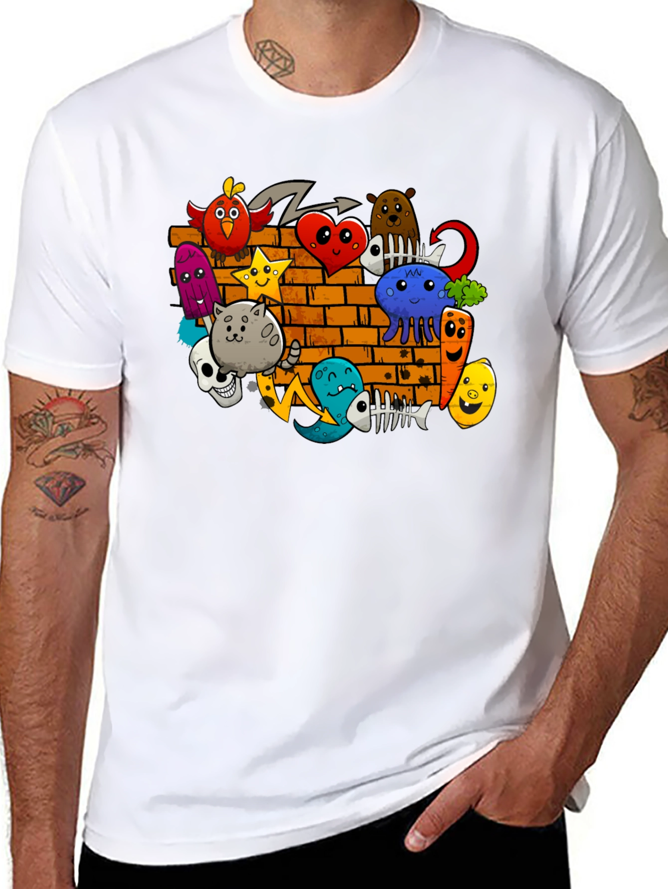 Cartoon Doodle Graffiti Black T-Shirt