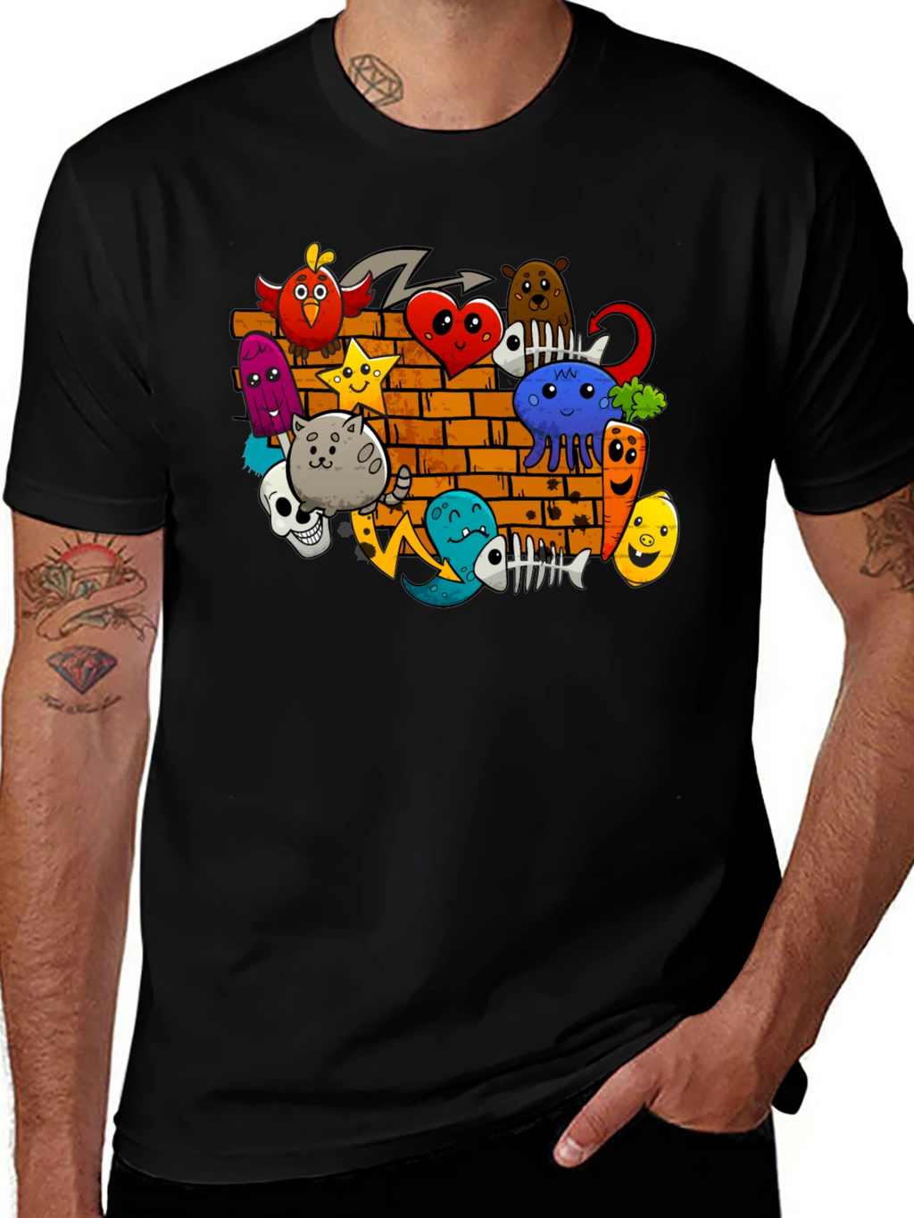Cartoon Doodle Graffiti Black T-Shirt