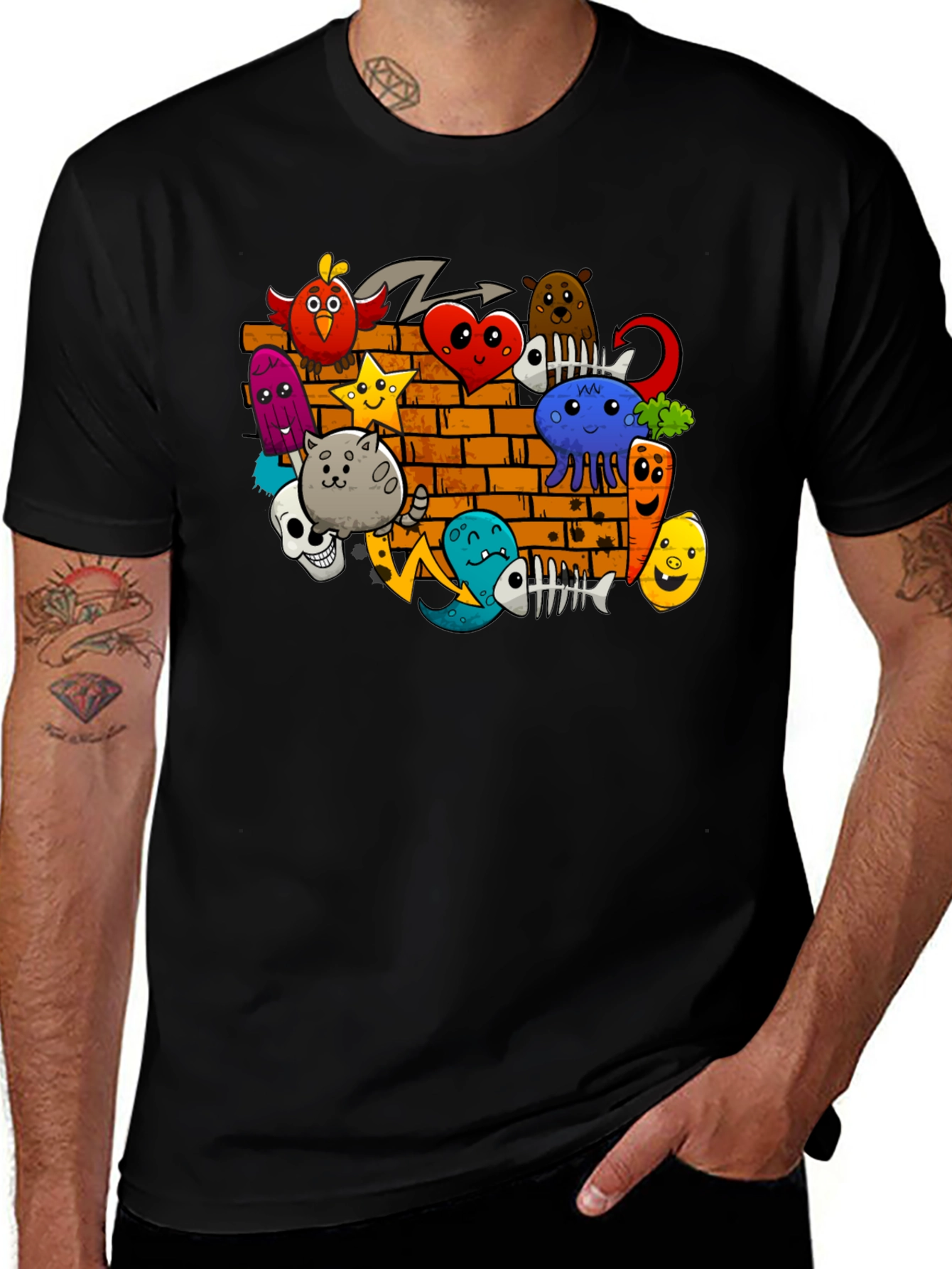 Cartoon Doodle Graffiti Black T-Shirt